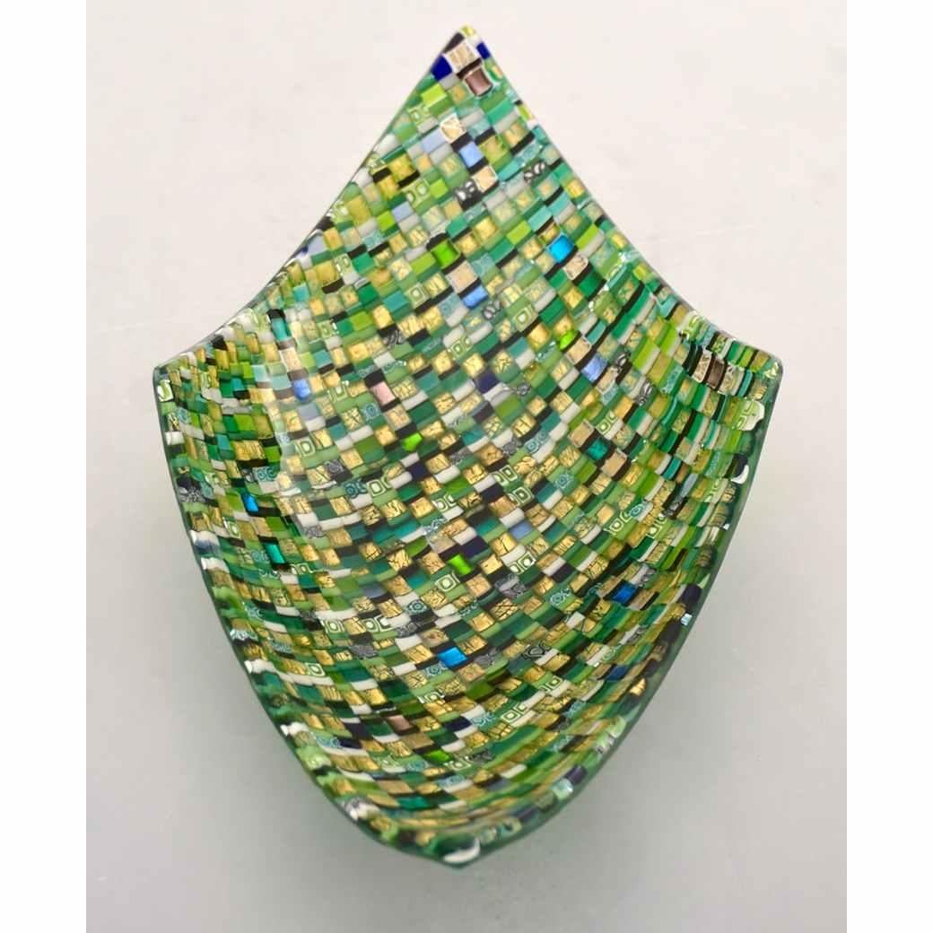 Murano Glass Modern Italian Jewel-Like Green Yellow & 24kt Gold Murano Art Glass Mosaic Bowl For Sale