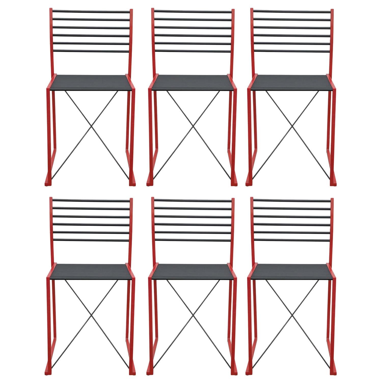 Modern Italian Ladder Back Coral Colored Set of 6 Dining Chairs