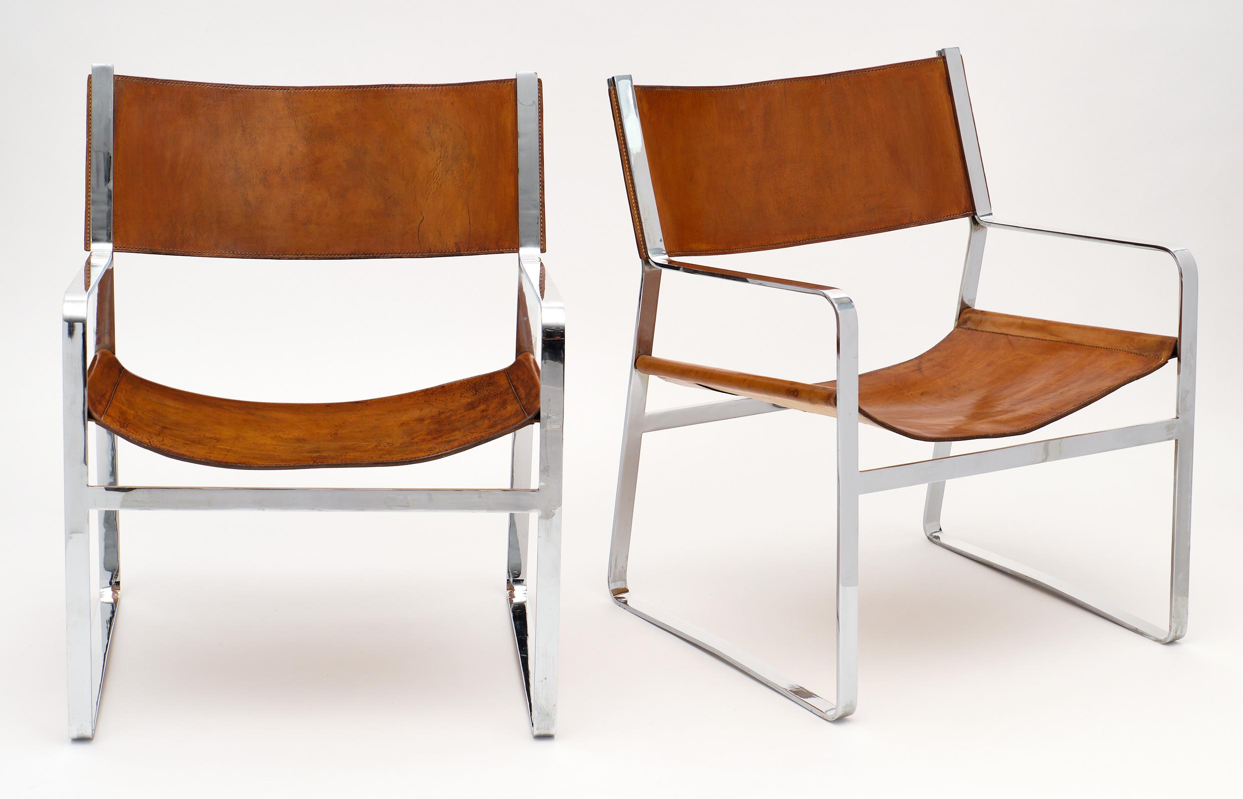 Mid-20th Century Modern Italian Leather and Chrome Armchairs