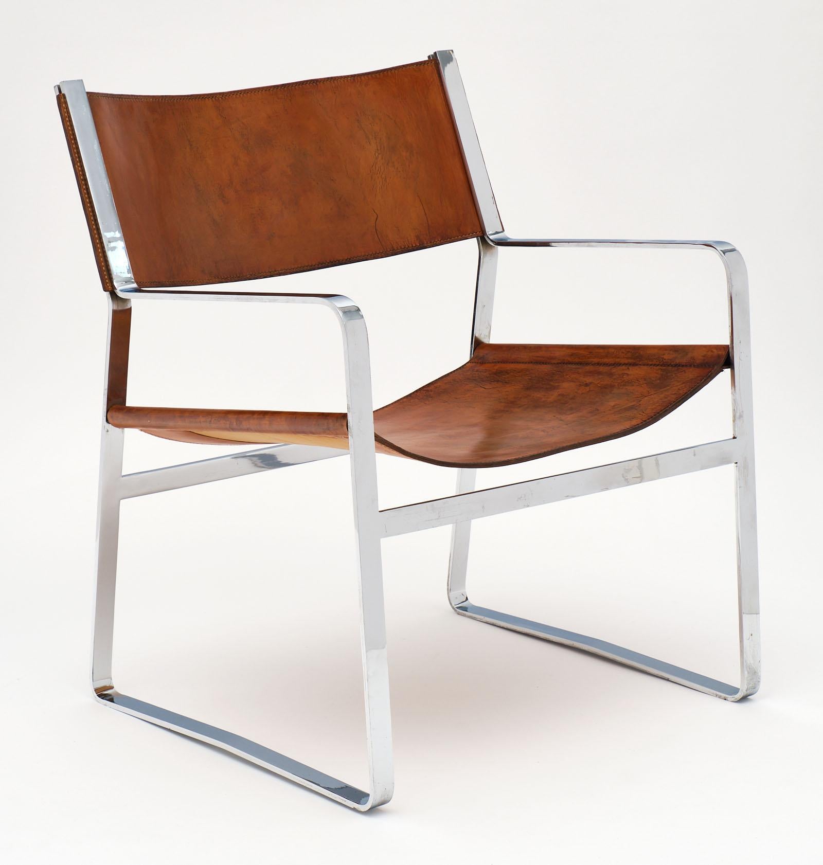 Modern Italian Leather and Chrome Armchairs 2