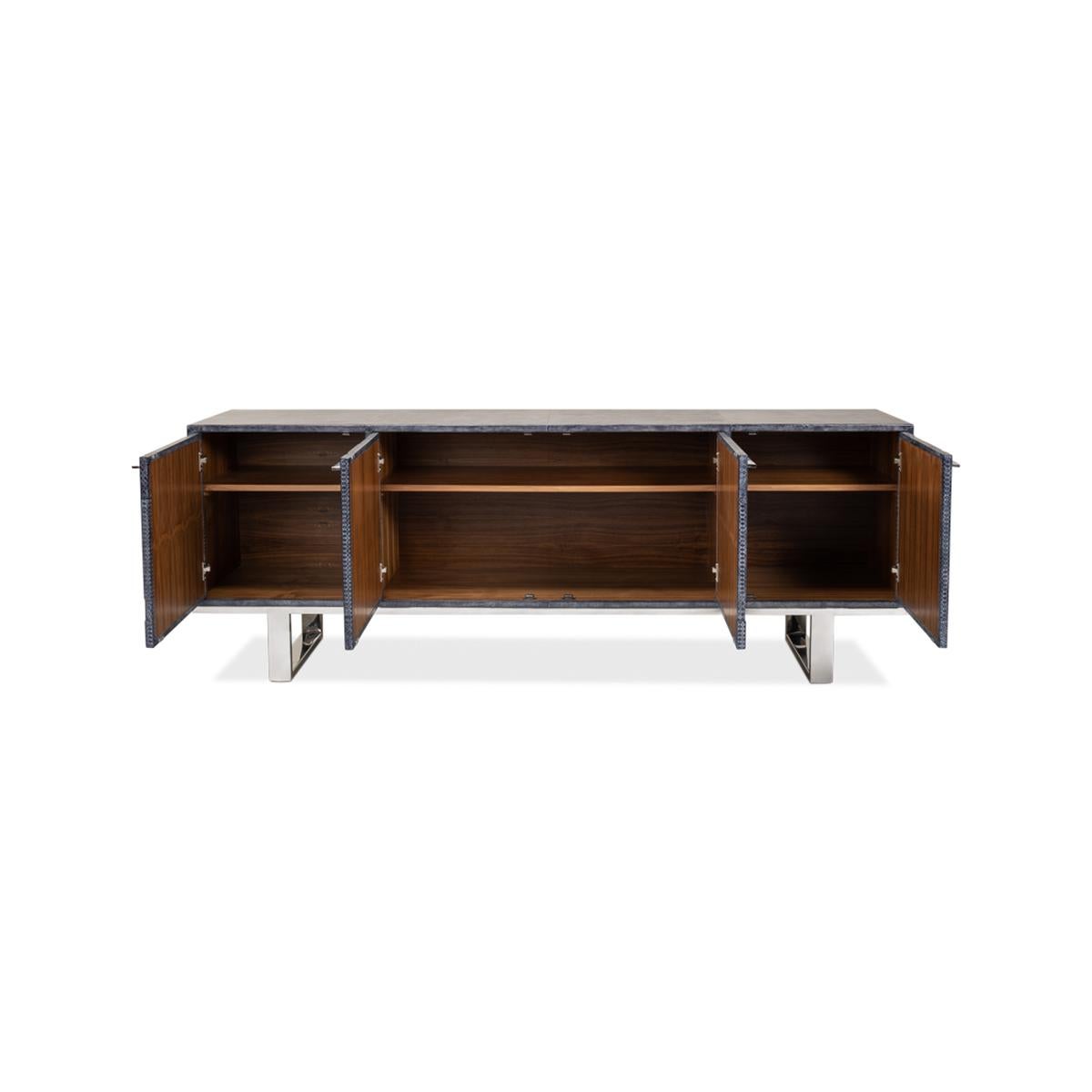 Asian Modern Italian Leather Wrapped Credenza For Sale