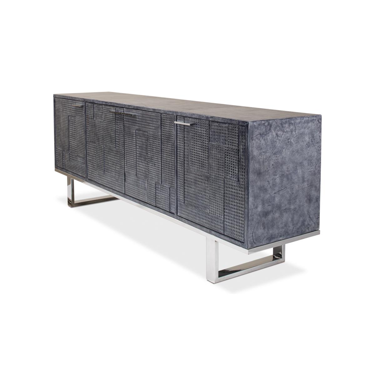 Modern Italian Leather Wrapped Credenza For Sale 1