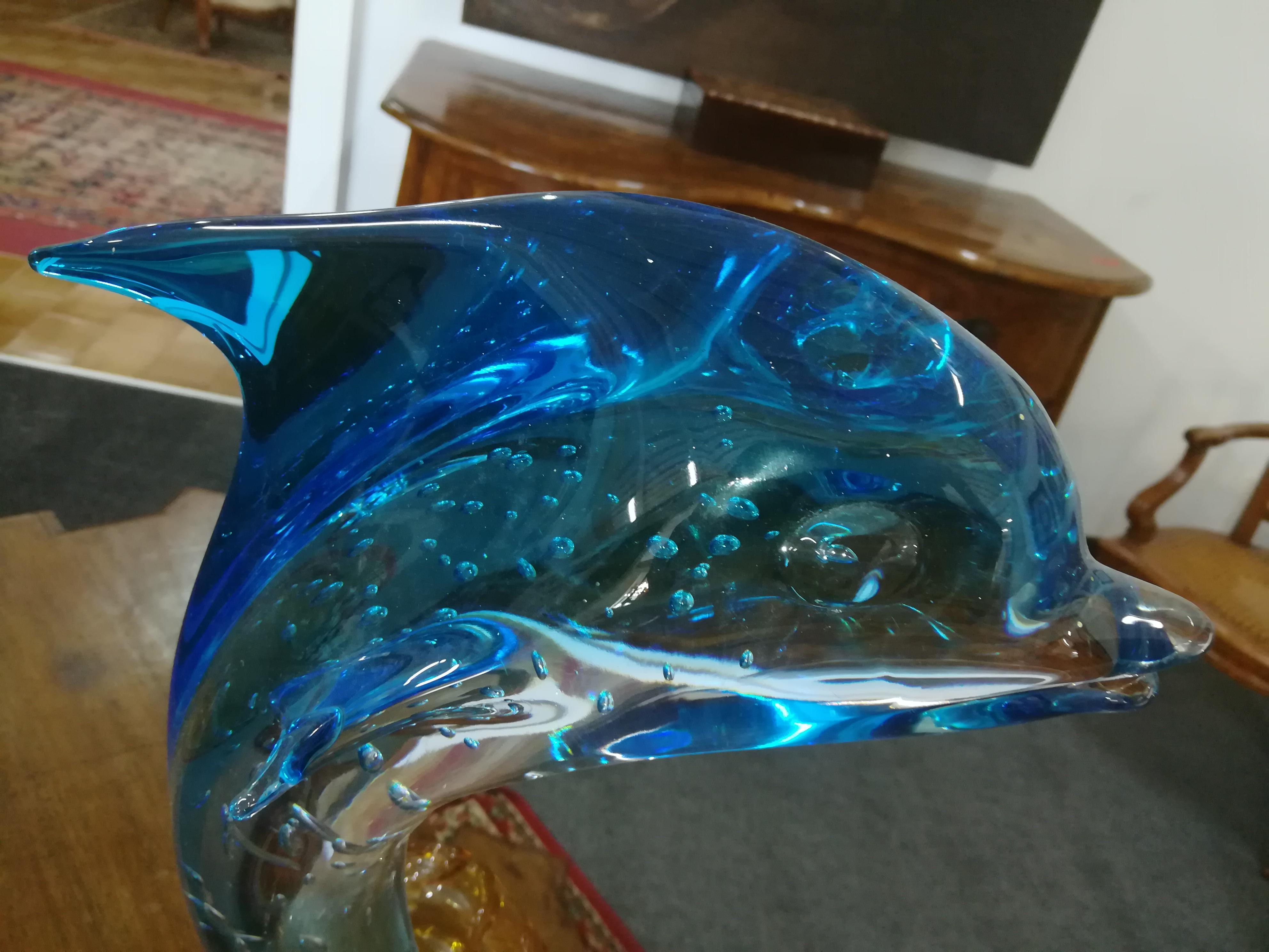 Modern Italian Light Blue Blown Glass Dolphin Sculpture For Sale 1