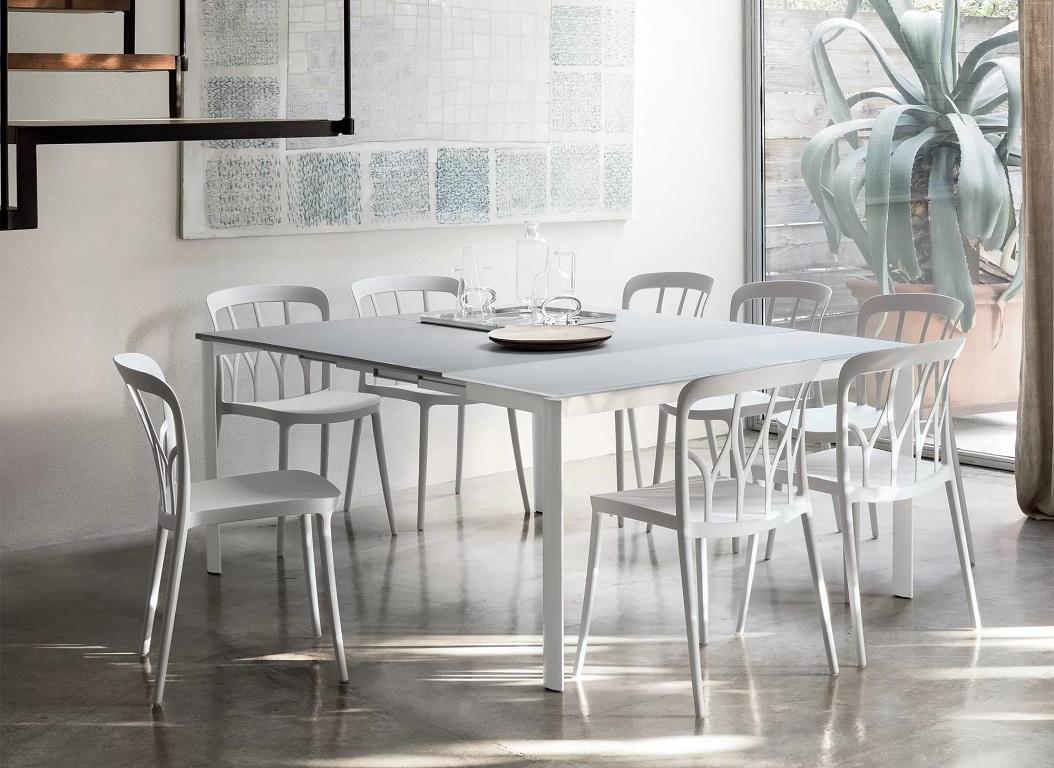 This light grey Polypropylene chair is Stackable and suitable for indoor and outdoor use. Designed by Pocci&Dondoli, Galaxy is aesthetics, strength and functionality. The graphic decoration of the back gives the seat a lively and stylish soul.