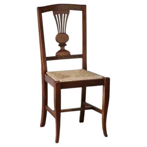 Modern Italian Lyre Back Walnut, Rush Seating Dining Chairs