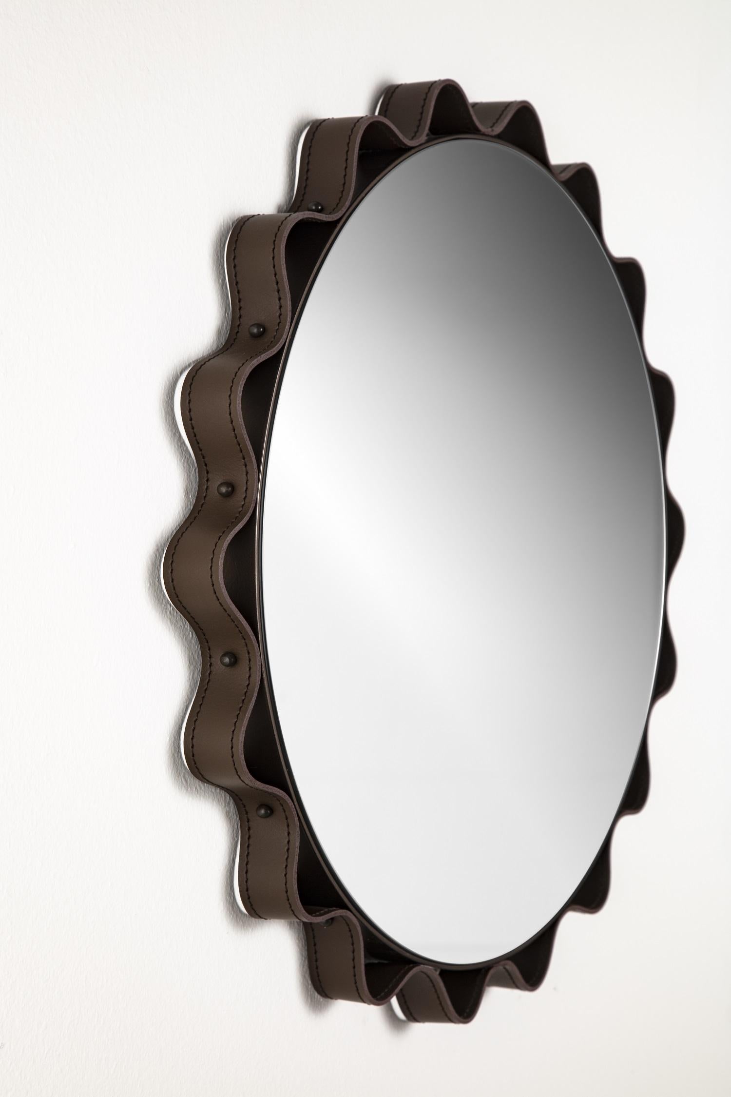 Modern Italian Made Leather Mirror For Sale 4