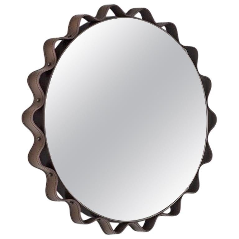 Modern Italian Made Leather Mirror For Sale