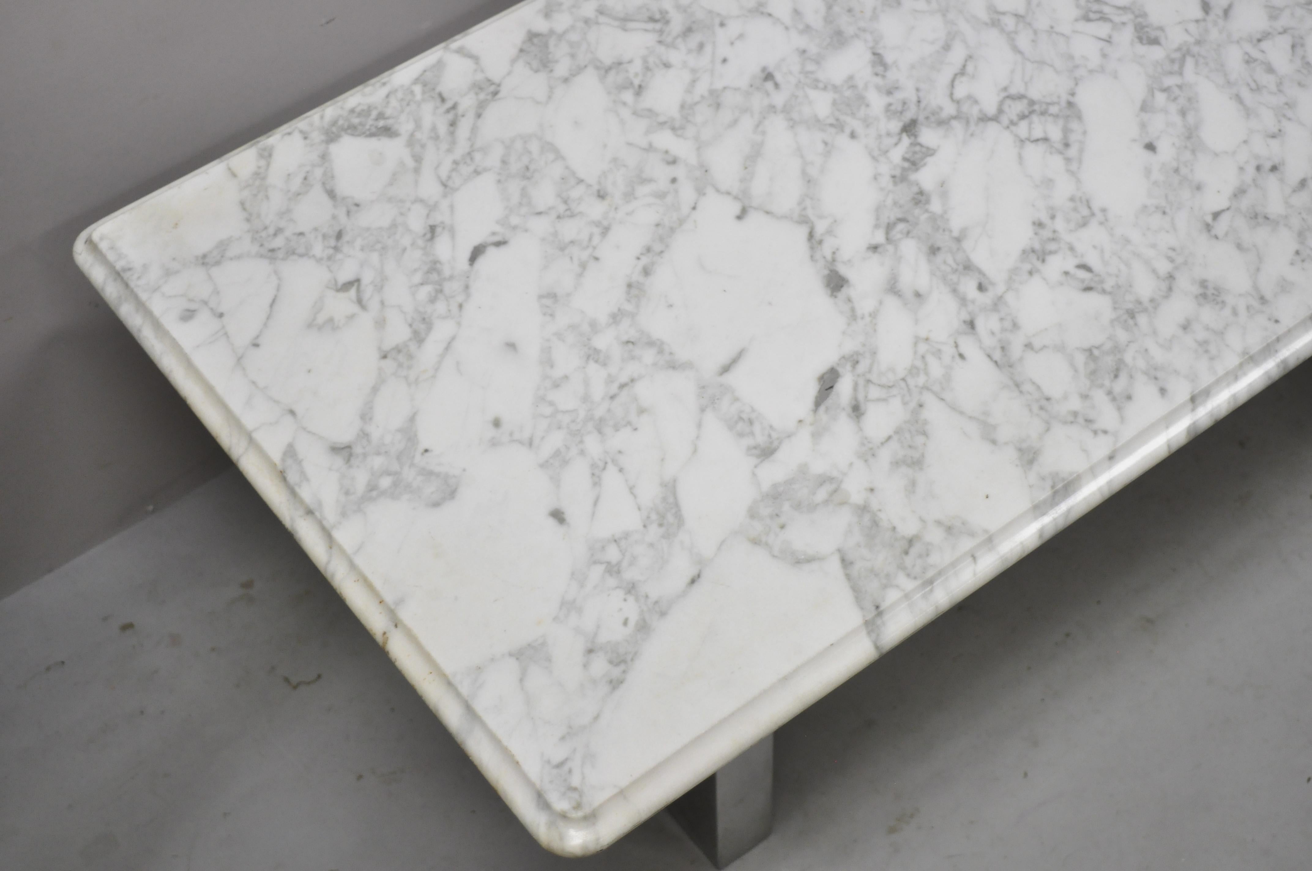 Contemporary Modern Italian Marble Chrome Double Pedestal Base Rectangular Coffee Table For Sale
