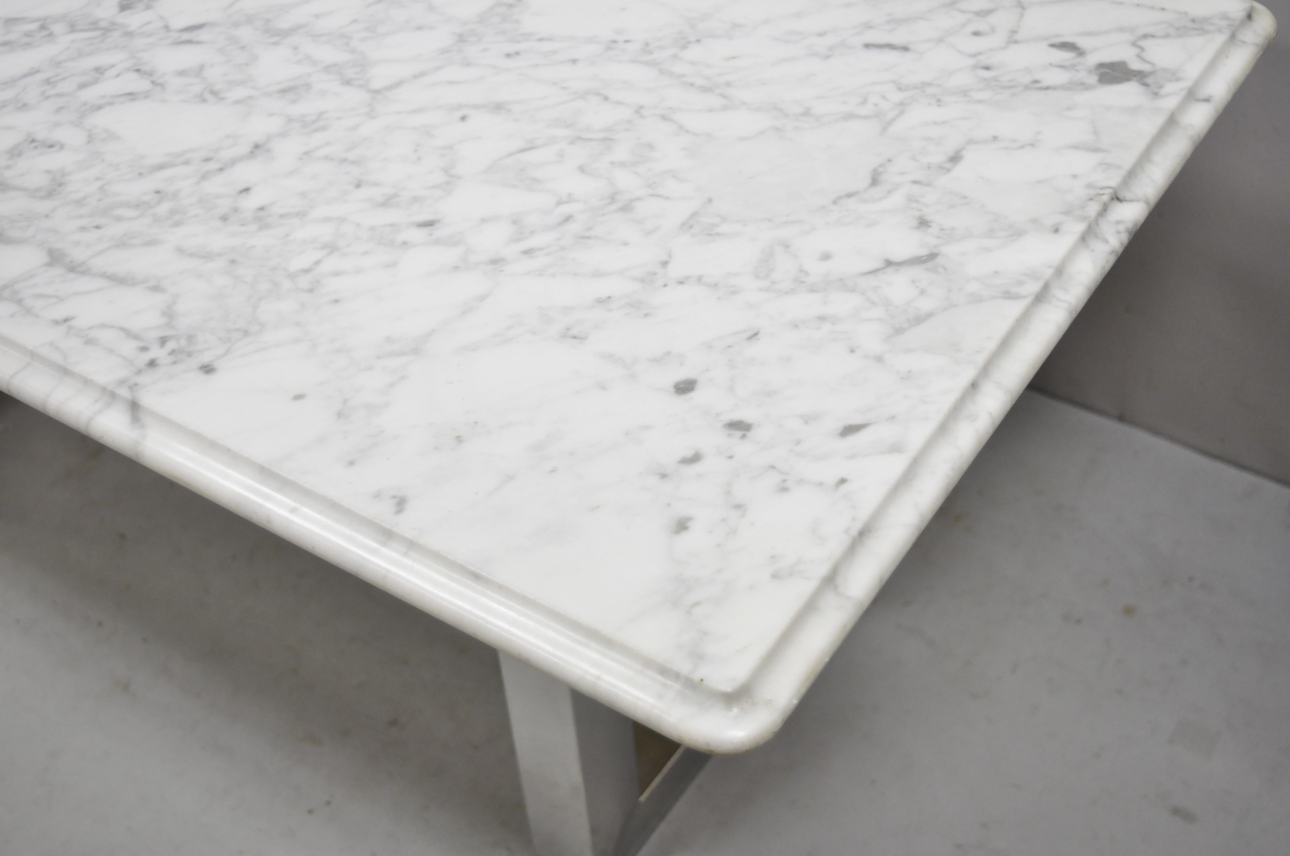 Modern Italian Marble Chrome Double Pedestal Base Rectangular Coffee Table For Sale 1