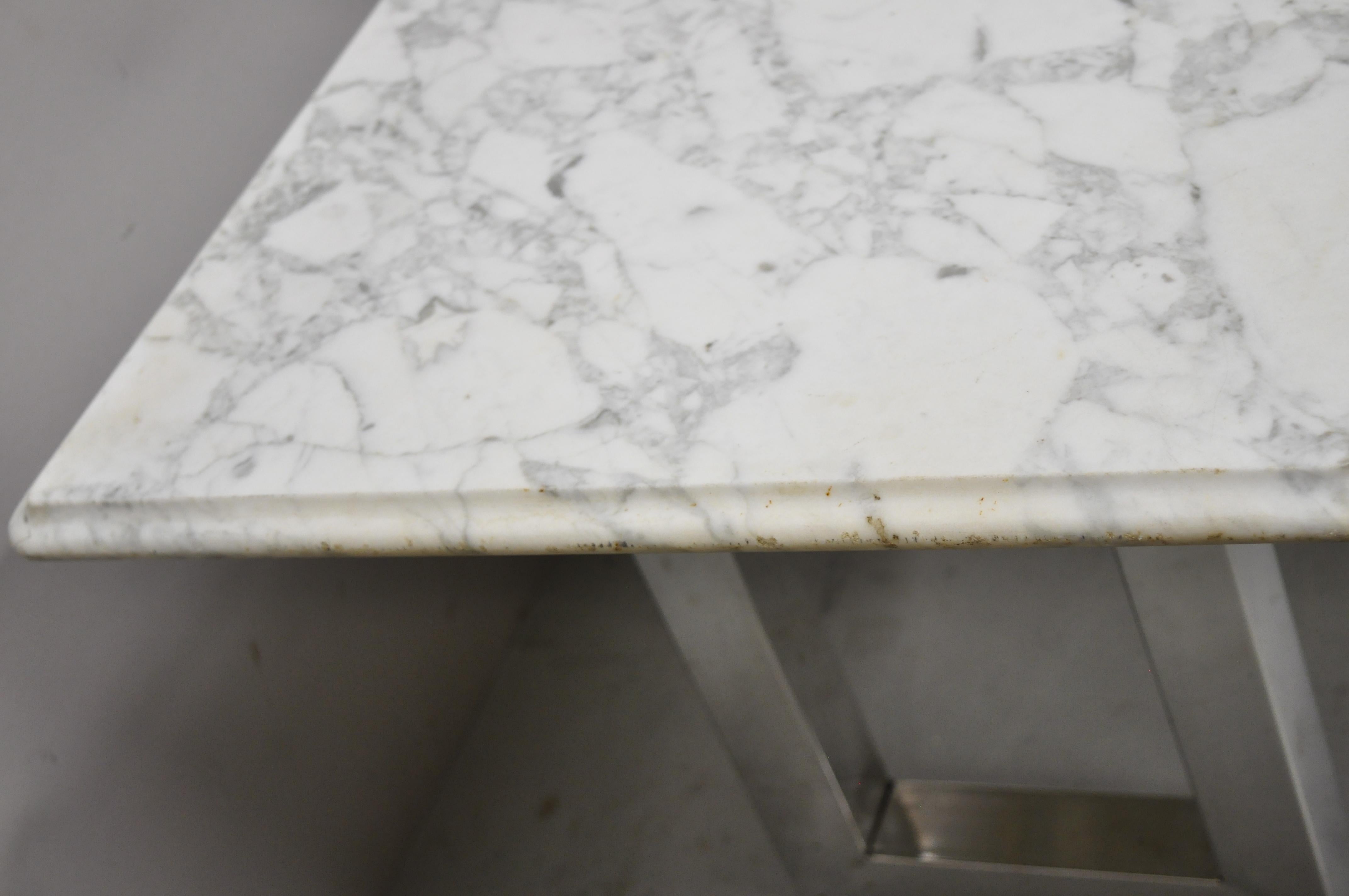 Modern Italian Marble Chrome Double Pedestal Base Rectangular Coffee Table For Sale 2