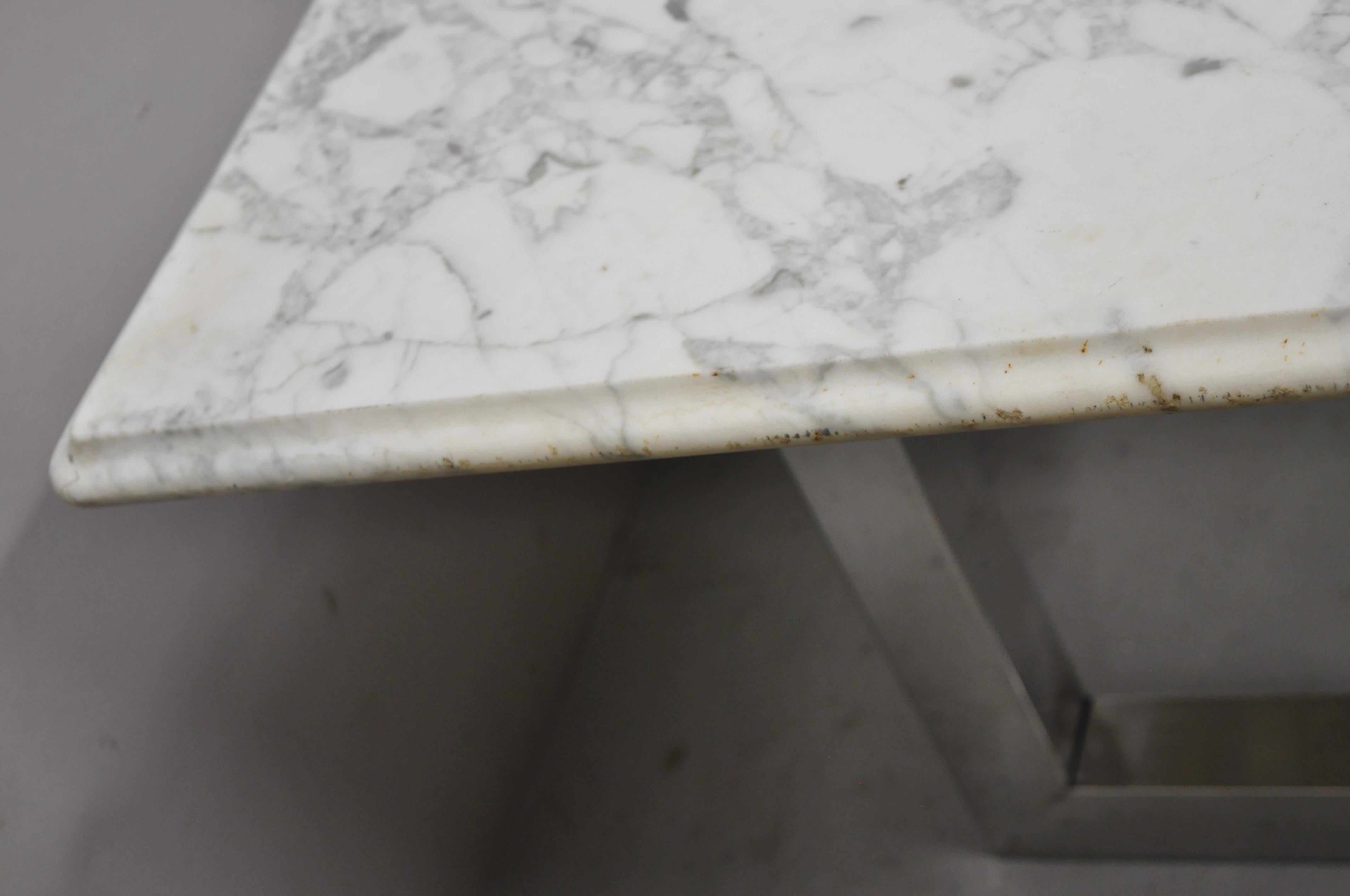 Modern Italian Marble Chrome Double Pedestal Base Rectangular Coffee Table For Sale 3