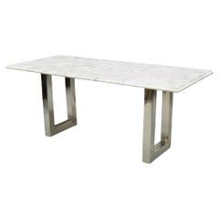 Moderne italienische Marmor Chrom Double Pedestal Base rechteckigen Couchtisch