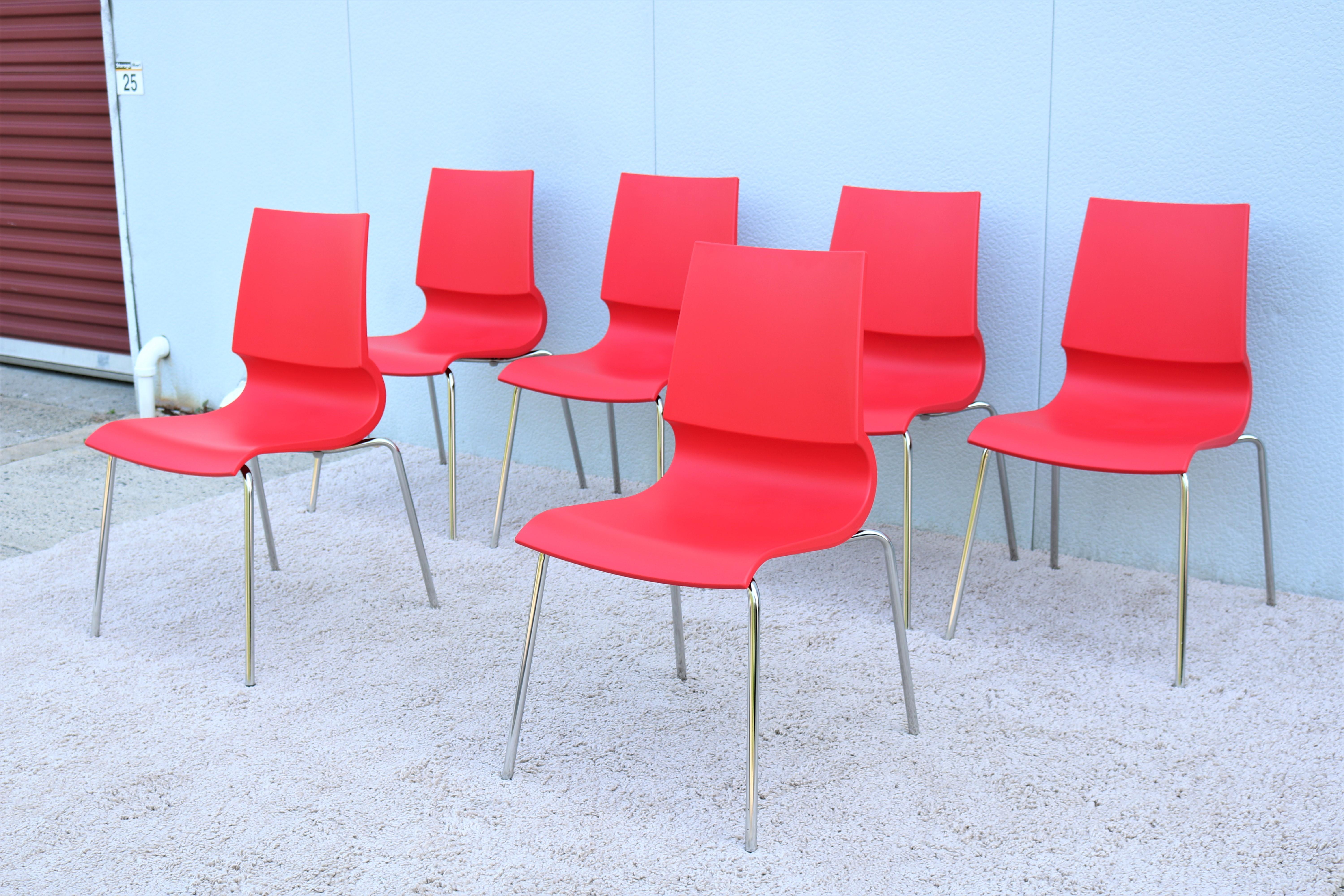 Modern Italian Marco Maran for Maxdesign Red Ricciolina Dining Chairs, Set of 8 For Sale 1