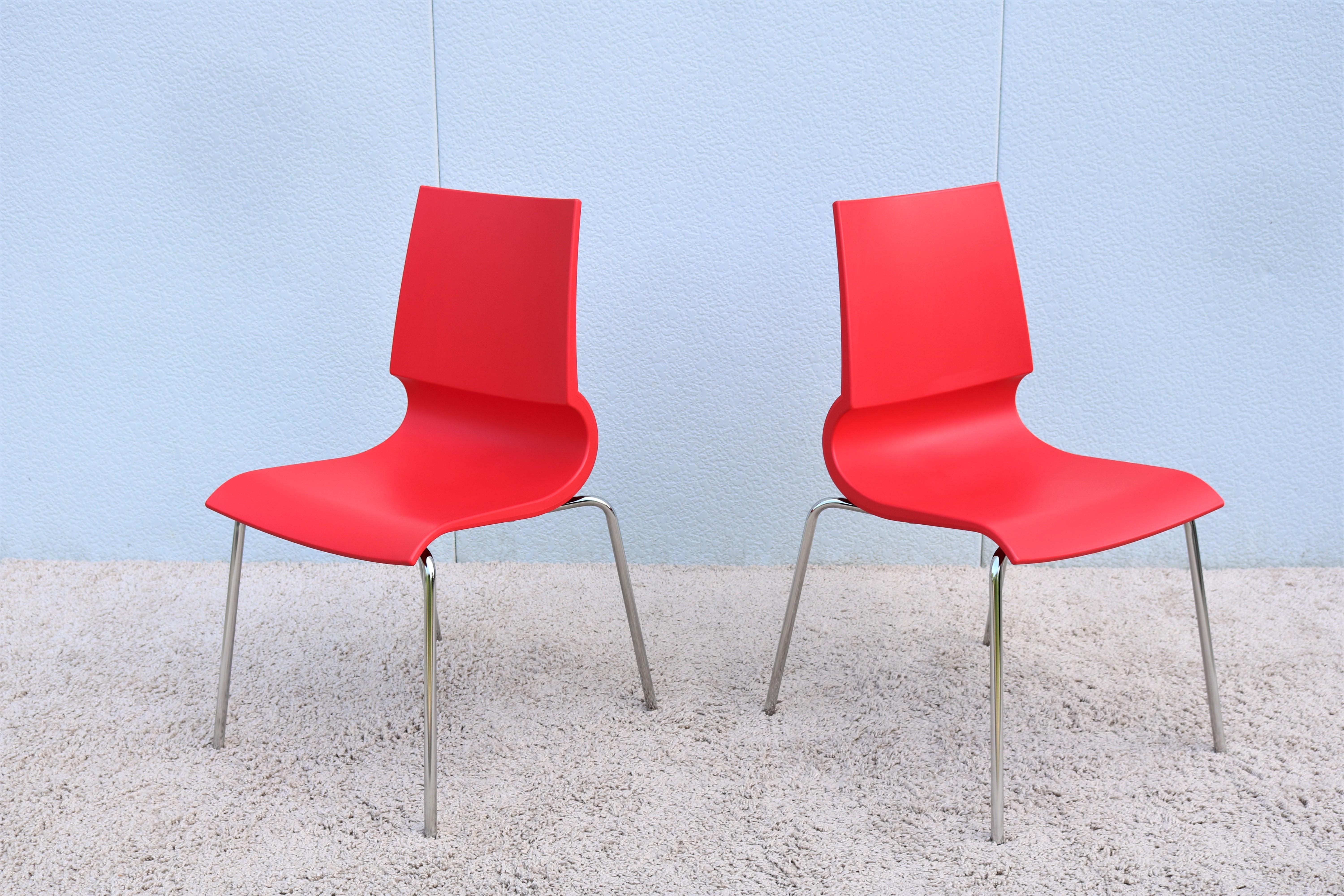 Modern Italian Marco Maran for Maxdesign Red Ricciolina Dining Chairs, Set of 8 For Sale 2