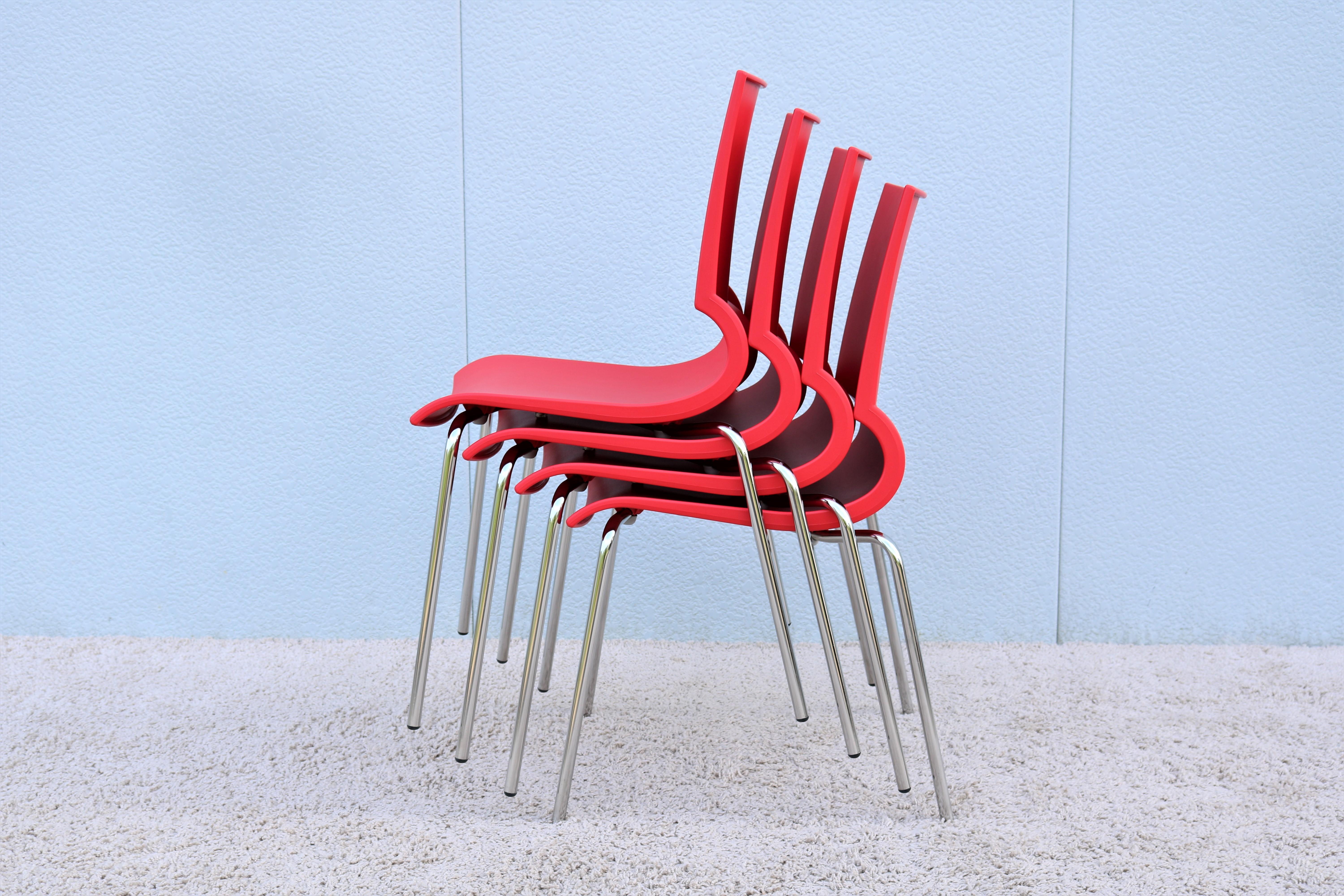 Marco Maran lot de 8 chaises de salle à manger italiennes modernes rouges Ricciolina pour Maxdesign en vente 13