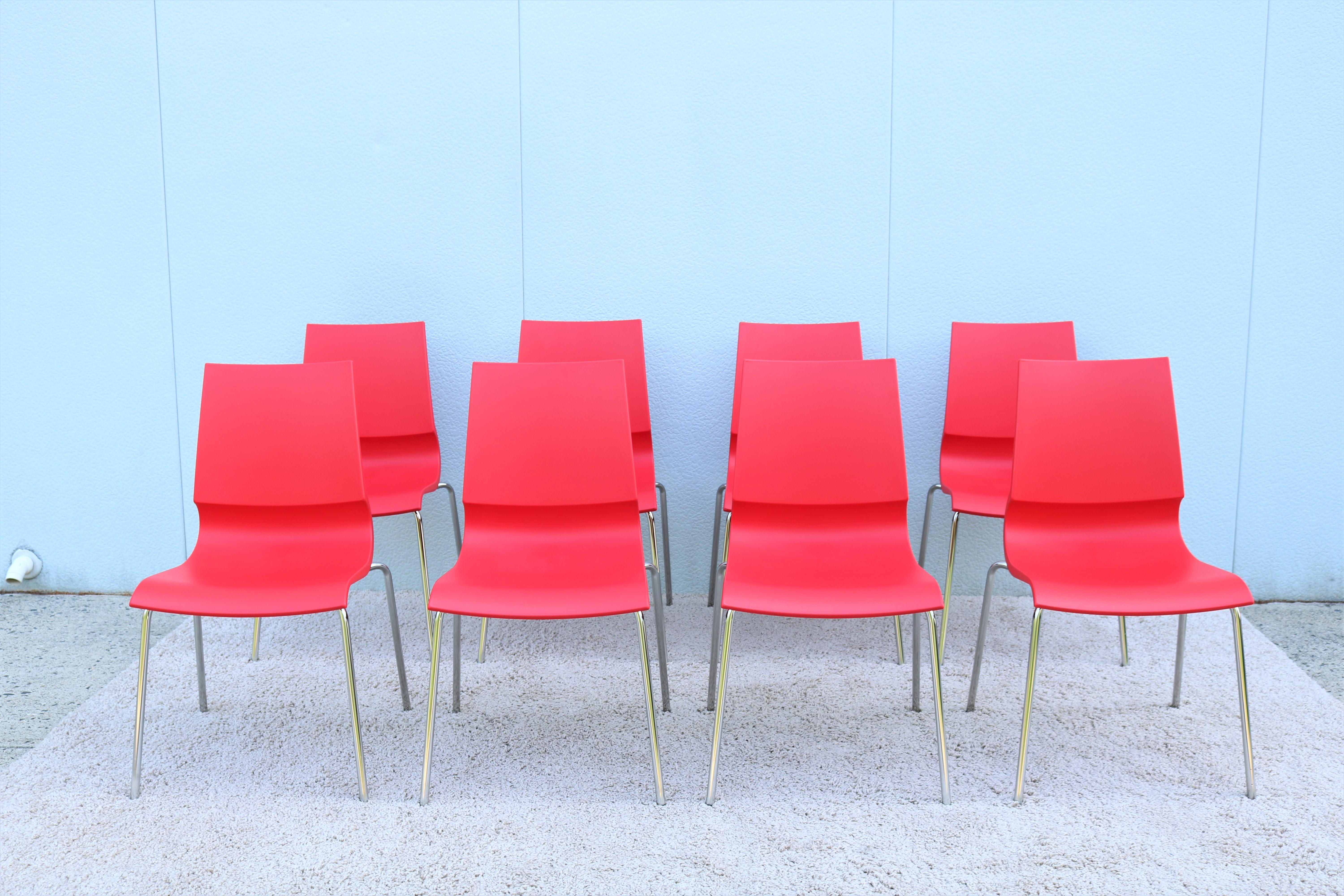 Moderne Marco Maran lot de 8 chaises de salle à manger italiennes modernes rouges Ricciolina pour Maxdesign en vente