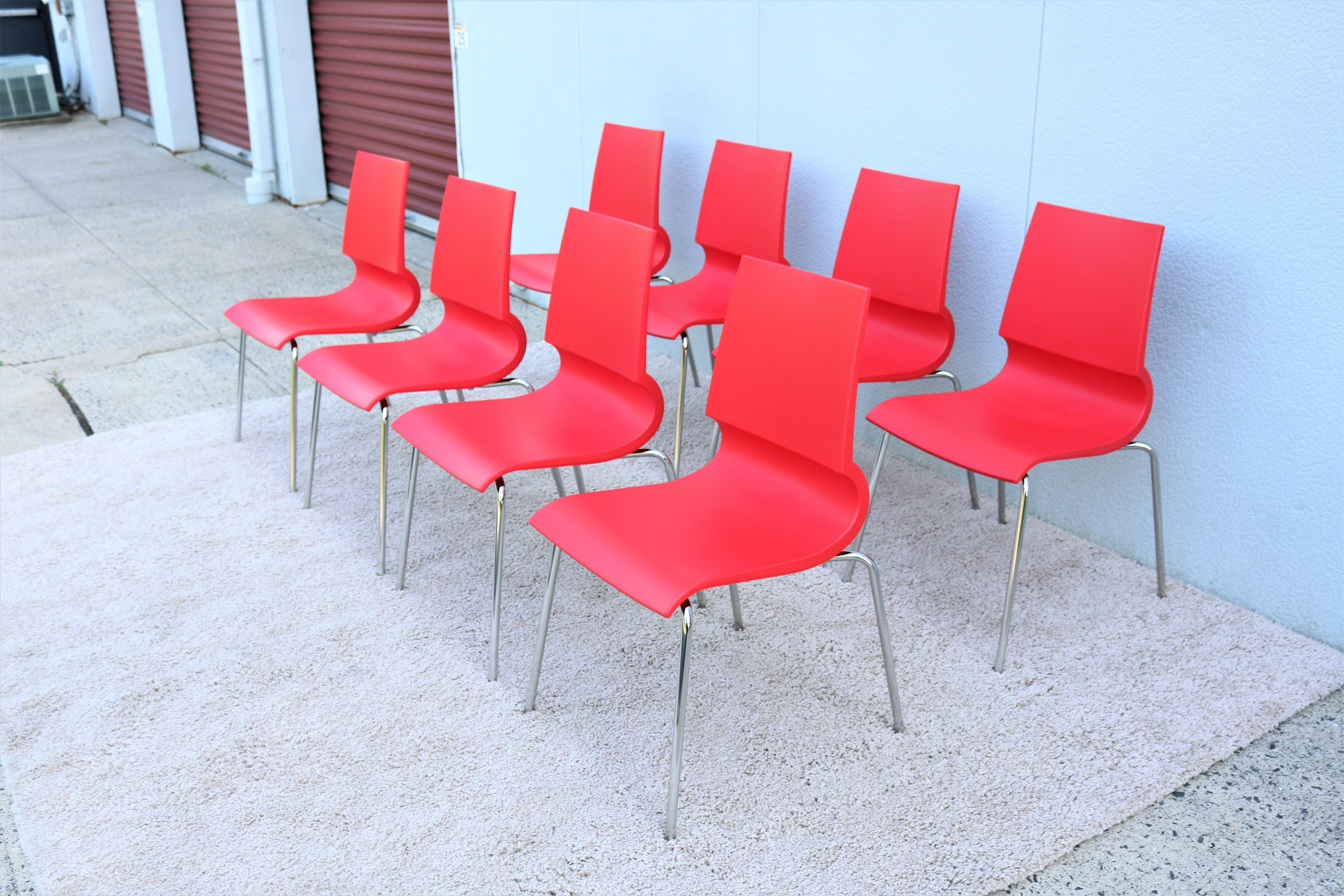 Moderne italienische Red Ricciolina-Esszimmerstühle, Marco Maran für Maxdesign, 8er-Set (Geformt) im Angebot