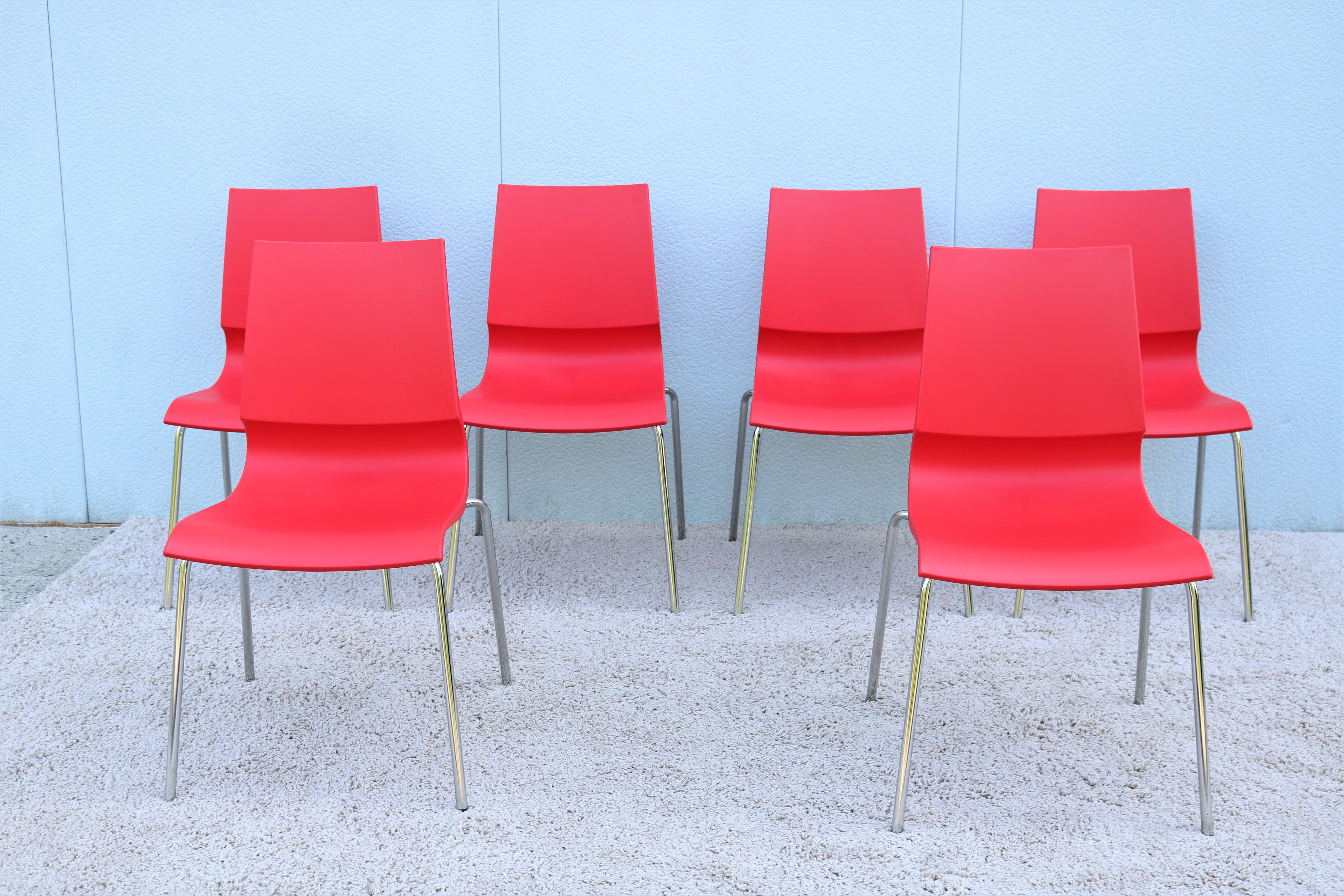 Contemporary Modern Italian Marco Maran for Maxdesign Red Ricciolina Dining Chairs, Set of 8 For Sale