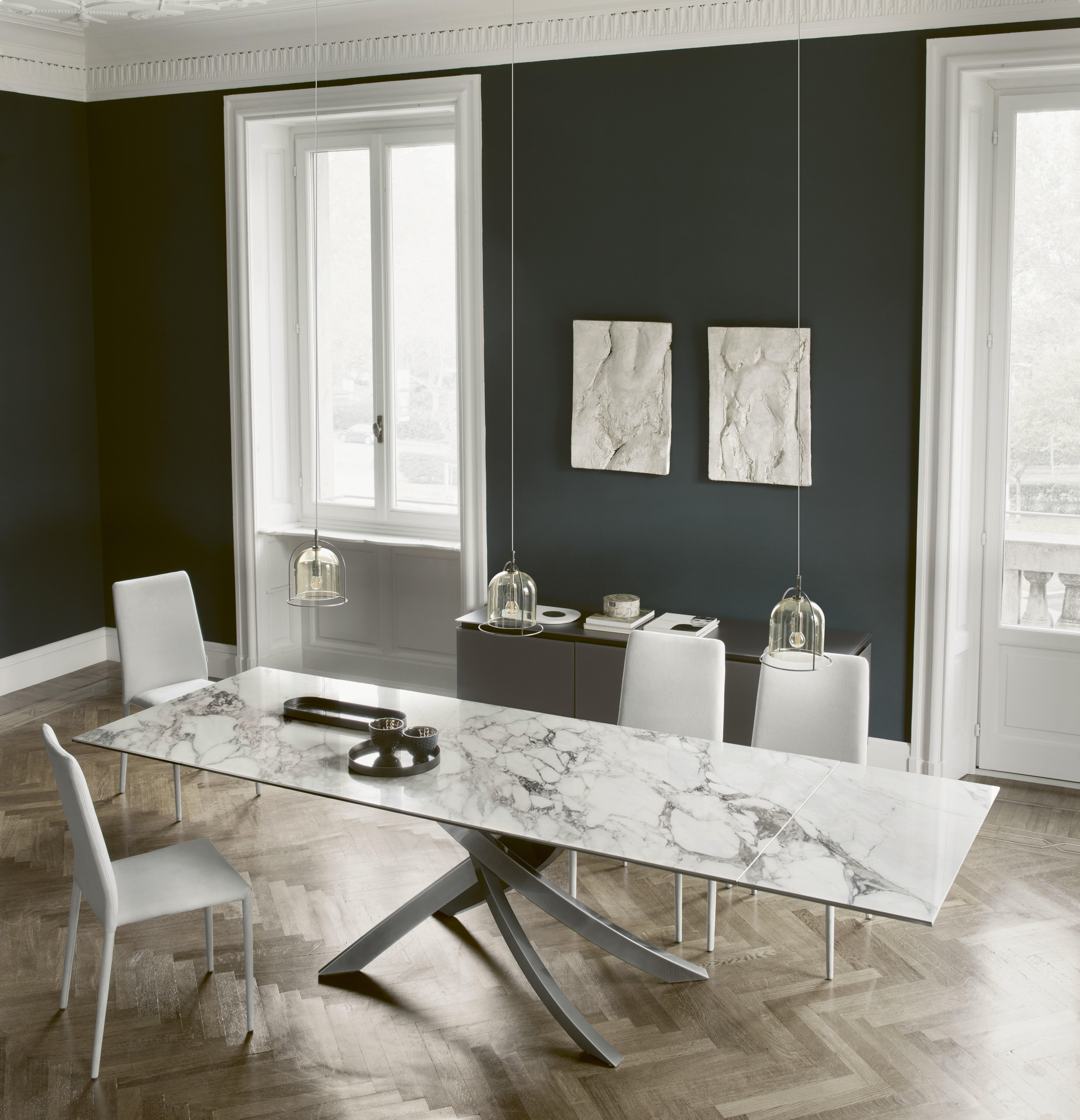 Style international Table à rallonge moderne italienne en métal et marbre de la collection Bontempi Casa en vente