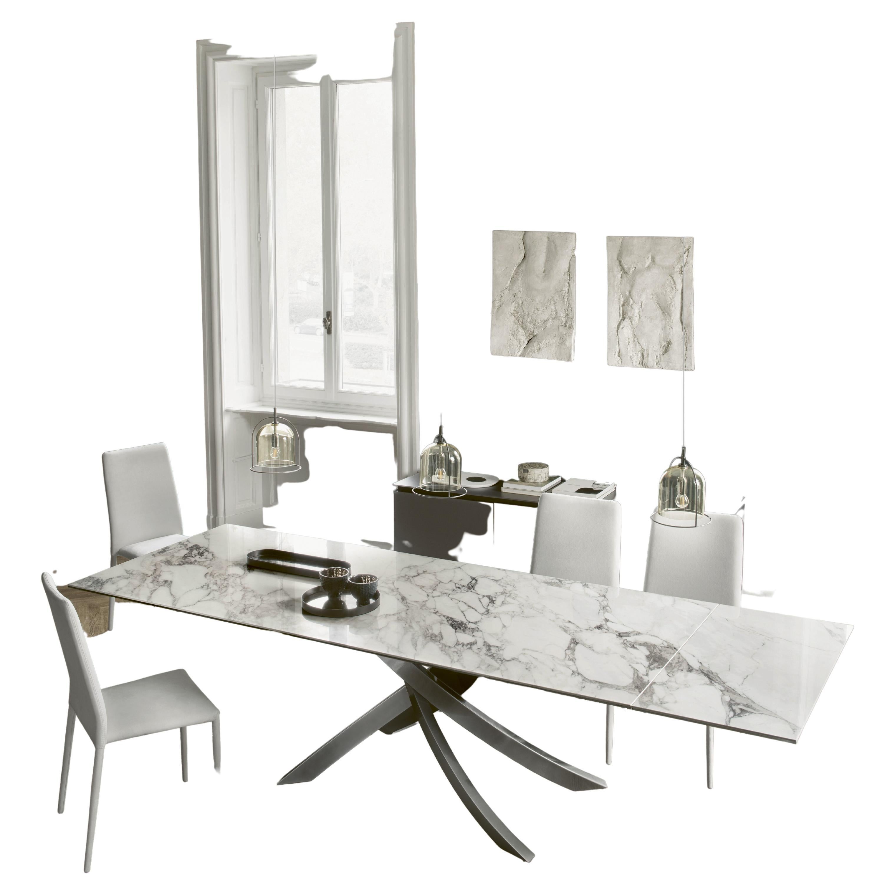 Table à rallonge moderne italienne en métal et marbre de la collection Bontempi Casa en vente