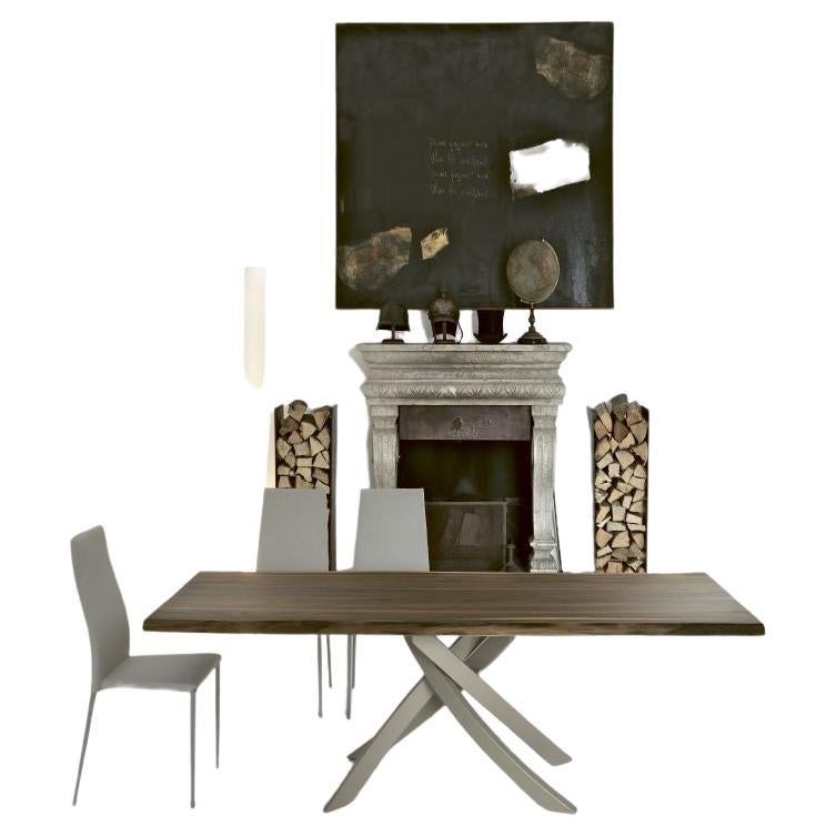 Table italienne moderne en métal et bois massif de la collection Bontempi Casa en vente