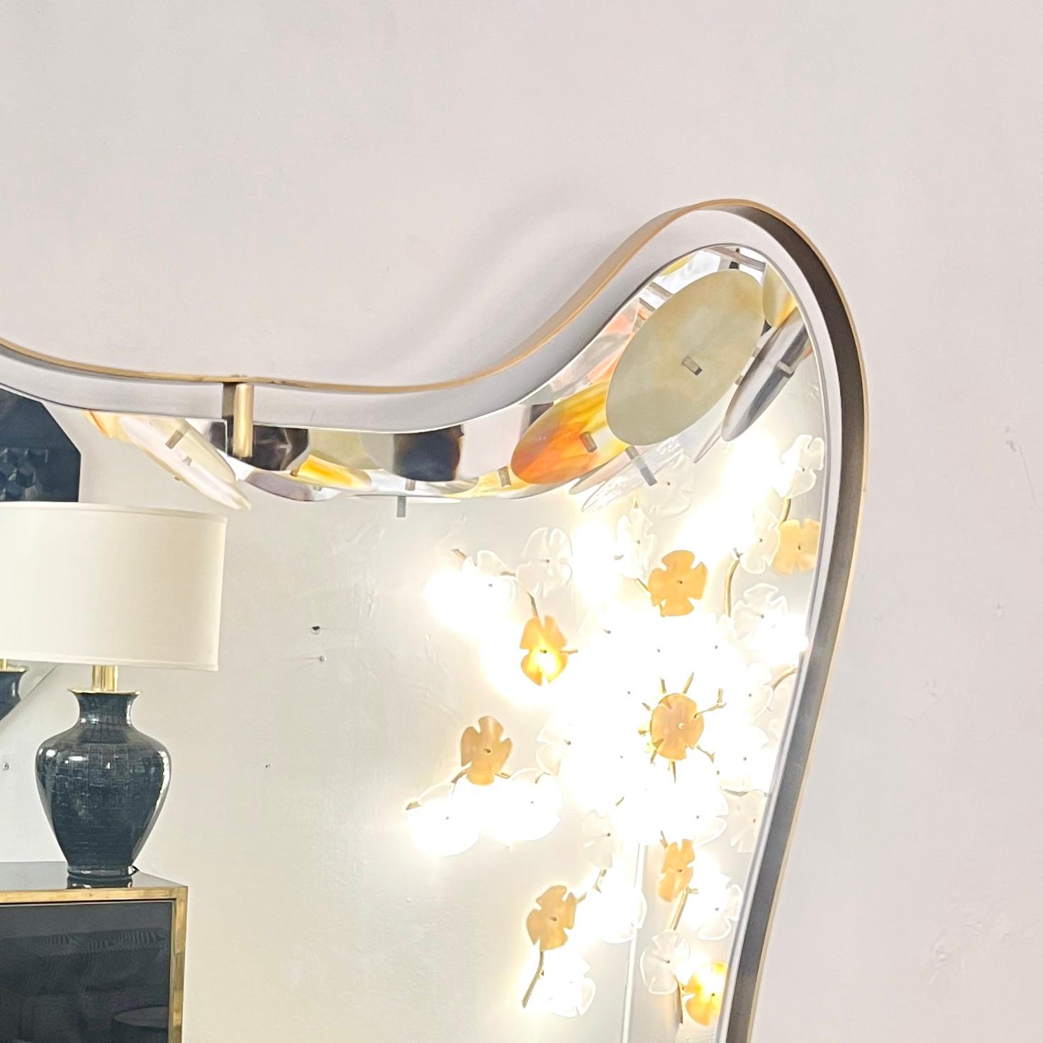 Metal Modern Italian Minimalist Brass Mirror with Organic Asymmetric Curved Frame For Sale
