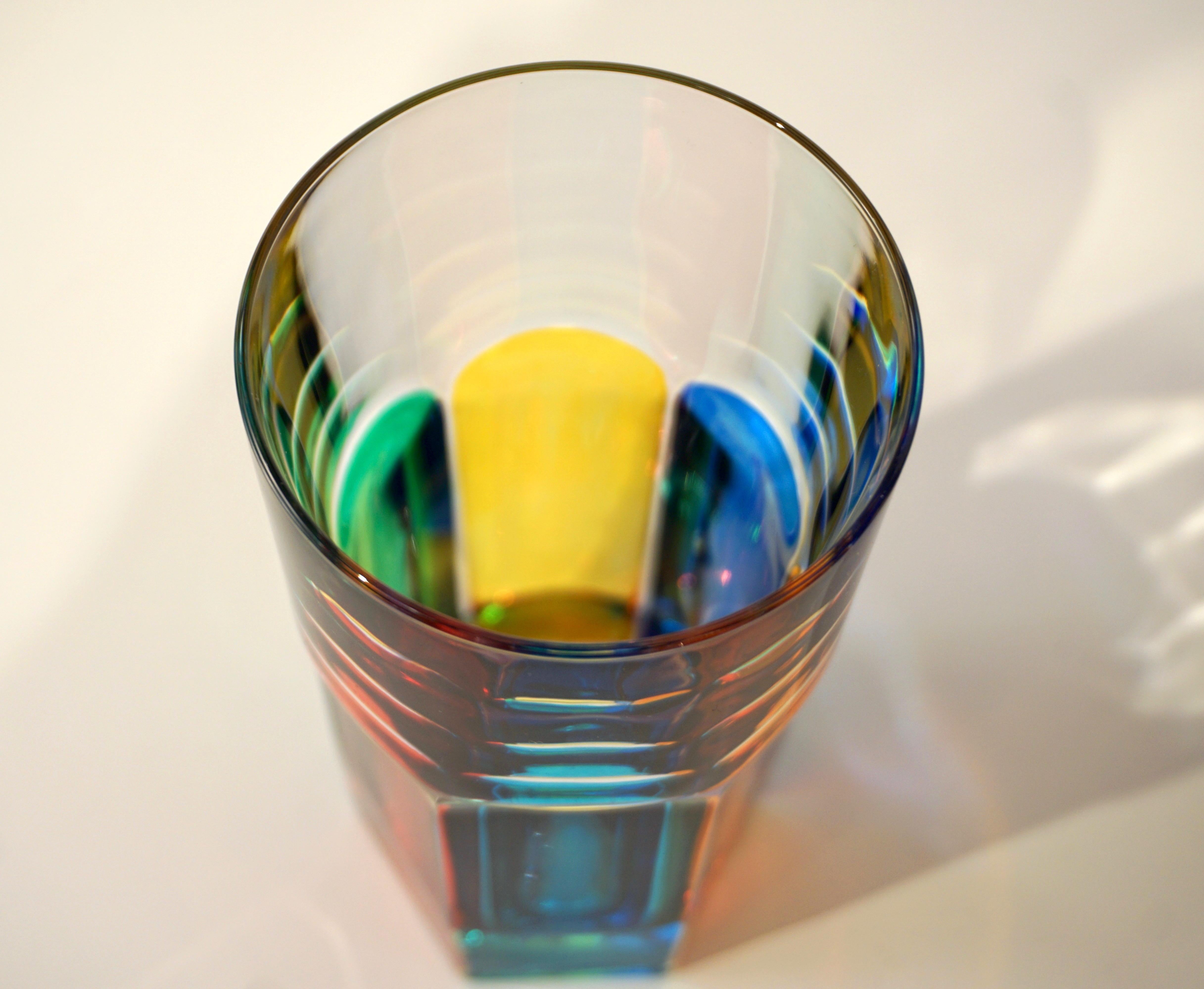 Modern Italian Multicolor Blown Murano Glass Pair of Drinking Tumblers Cups 2