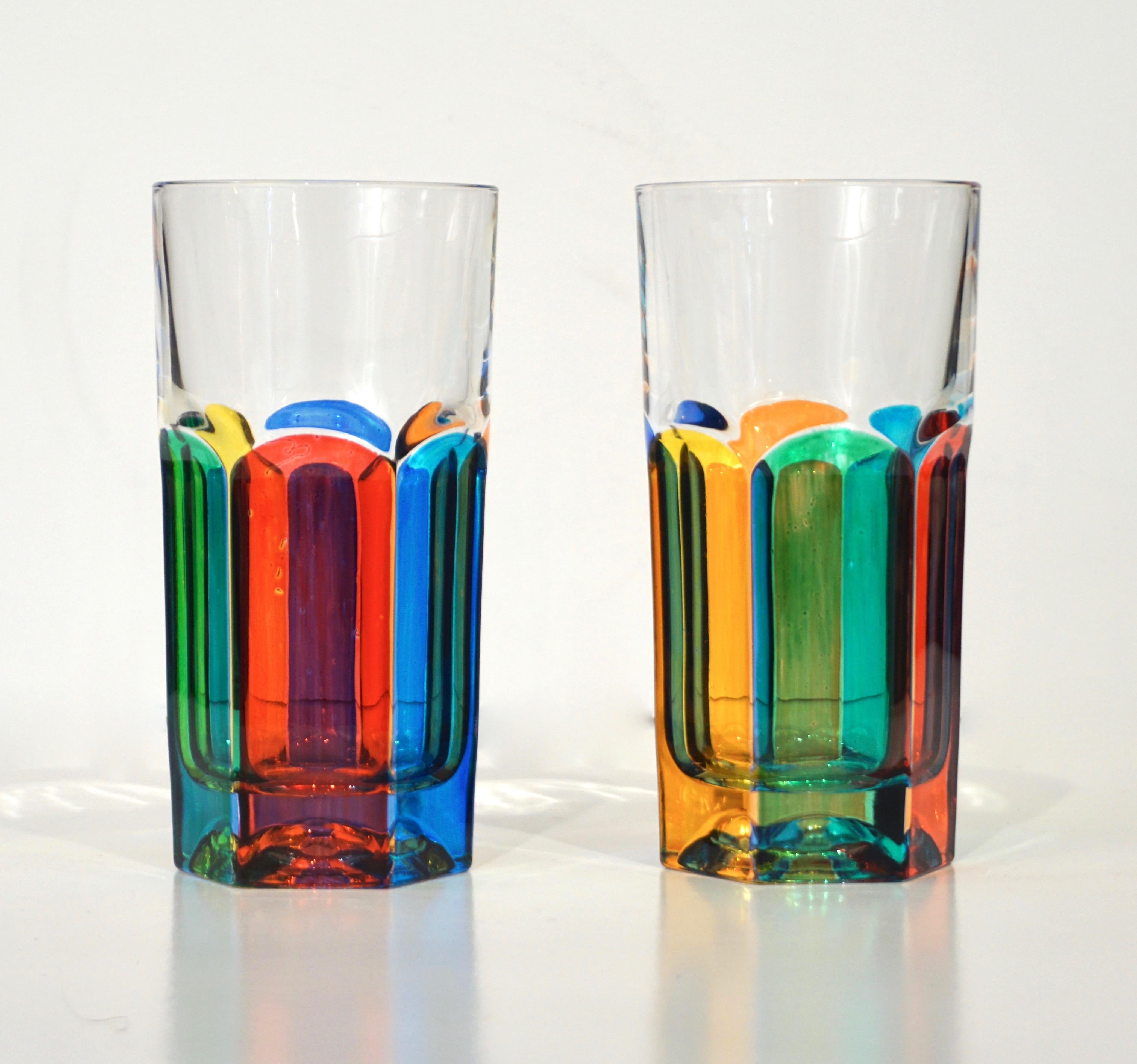 Organic Modern Modern Italian Multicolor Blown Murano Glass Pair of Drinking Tumblers Cups
