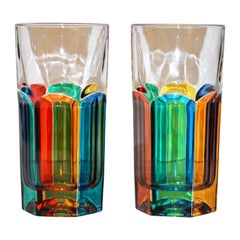 Modern Italian Multicolor Blown Murano Glass Pair of Drinking Tumblers Cups