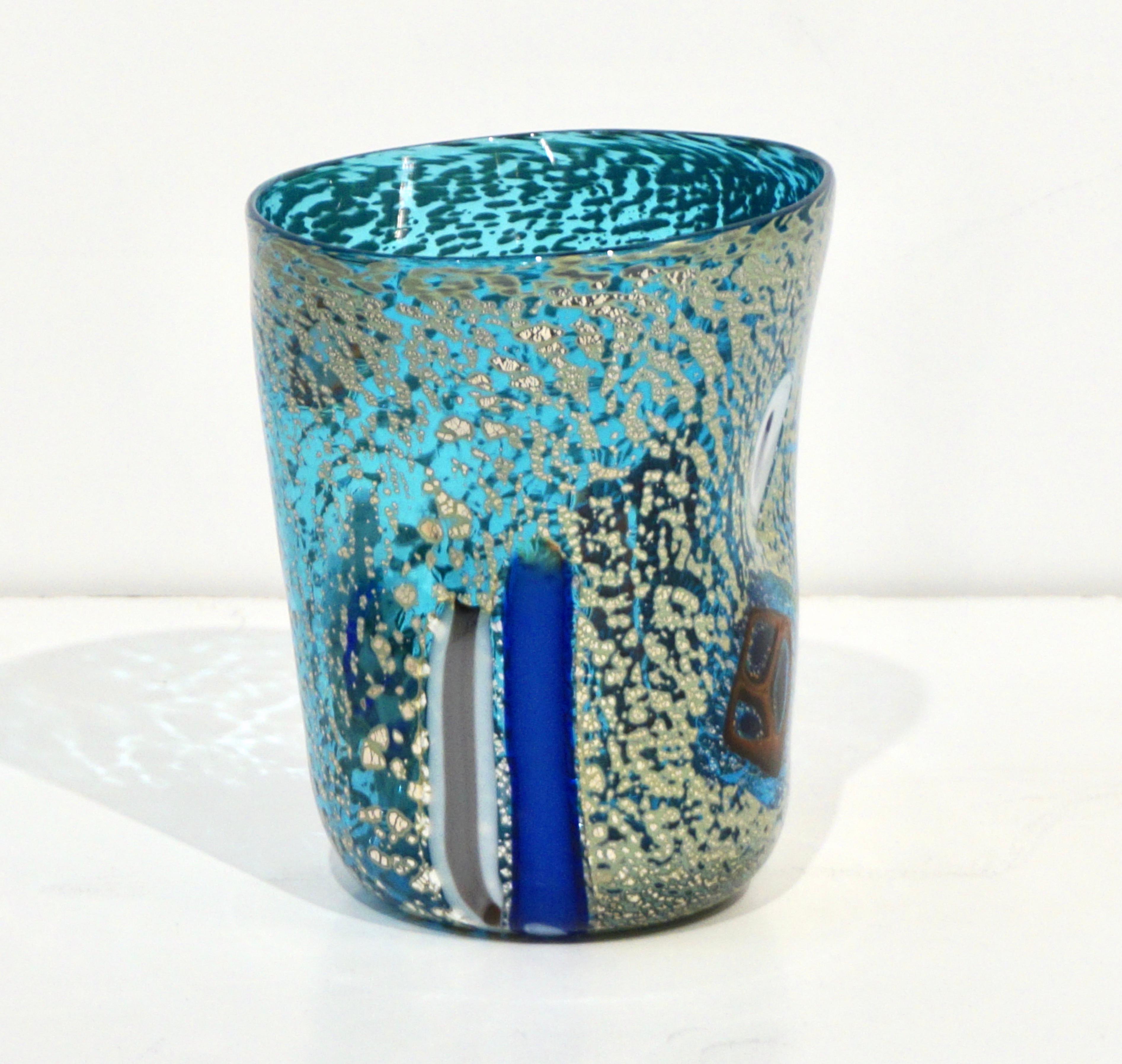 Modern Italian Multicolor Blown Murano Glass Set of 6 Drinking Tumblers Cups 3