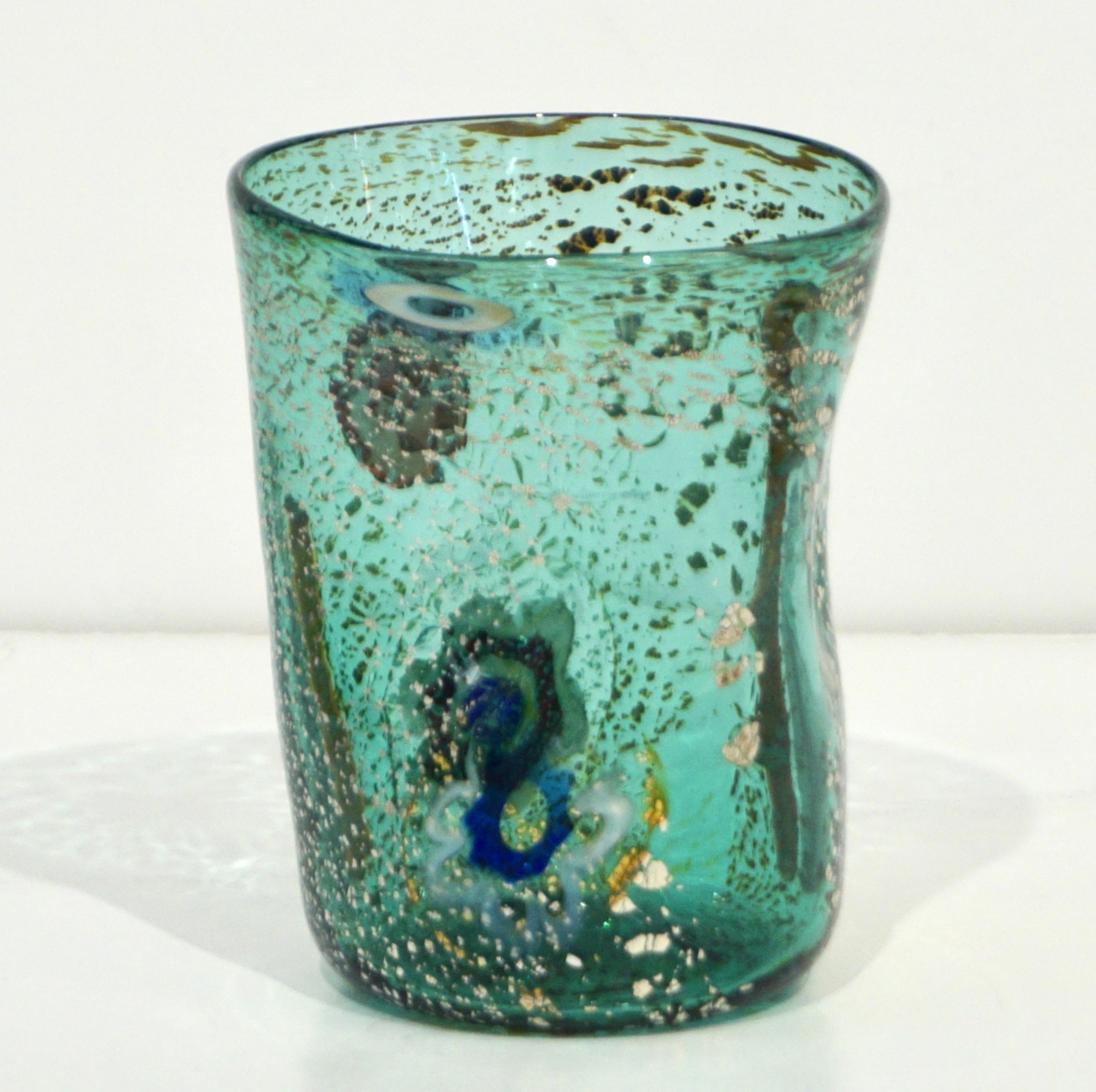 Modern Italian Multicolor Blown Murano Glass Set of 6 Drinking Tumblers Cups 7