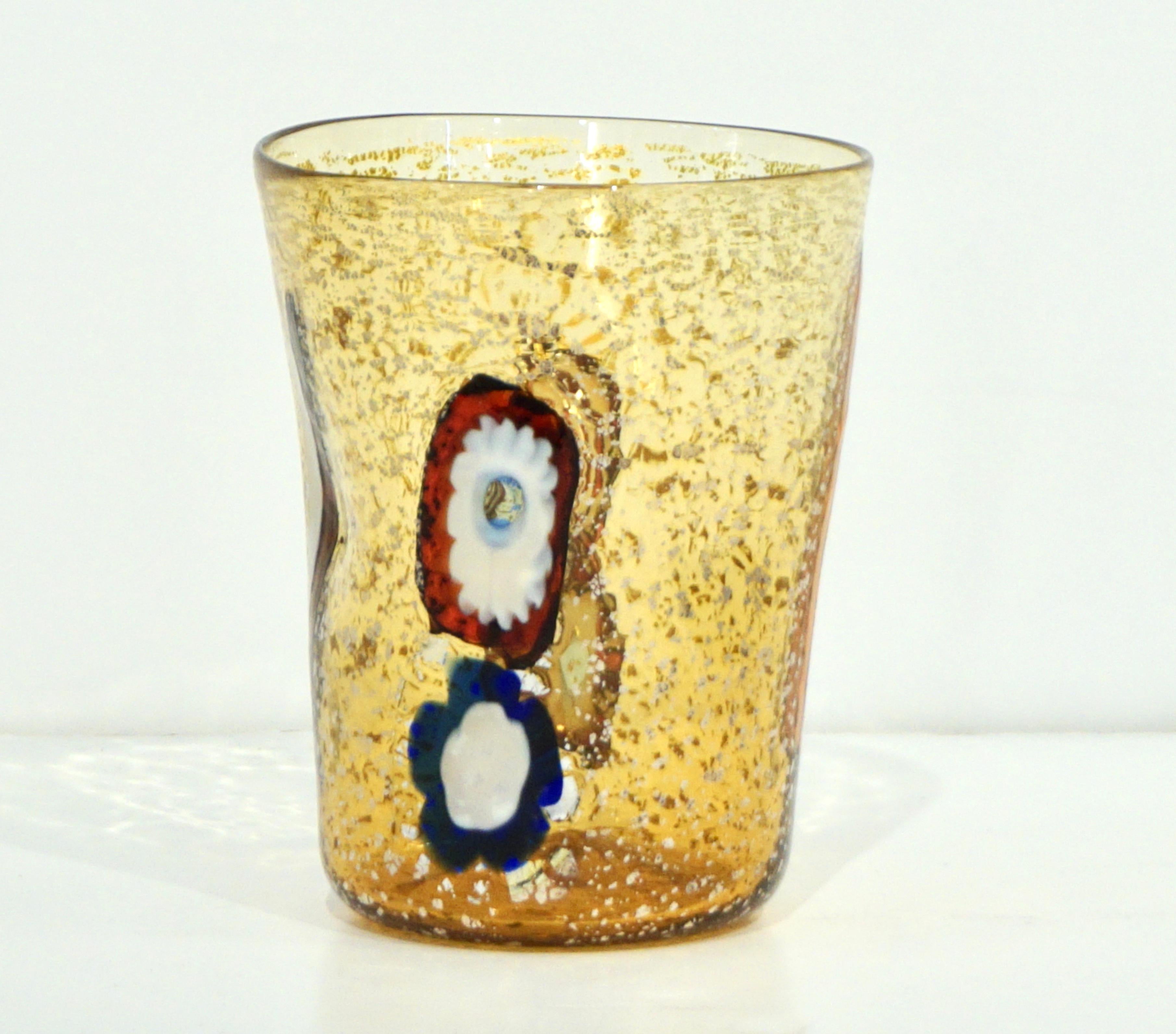 Modern Italian Multicolor Blown Murano Glass Set of 6 Drinking Tumblers Cups 11