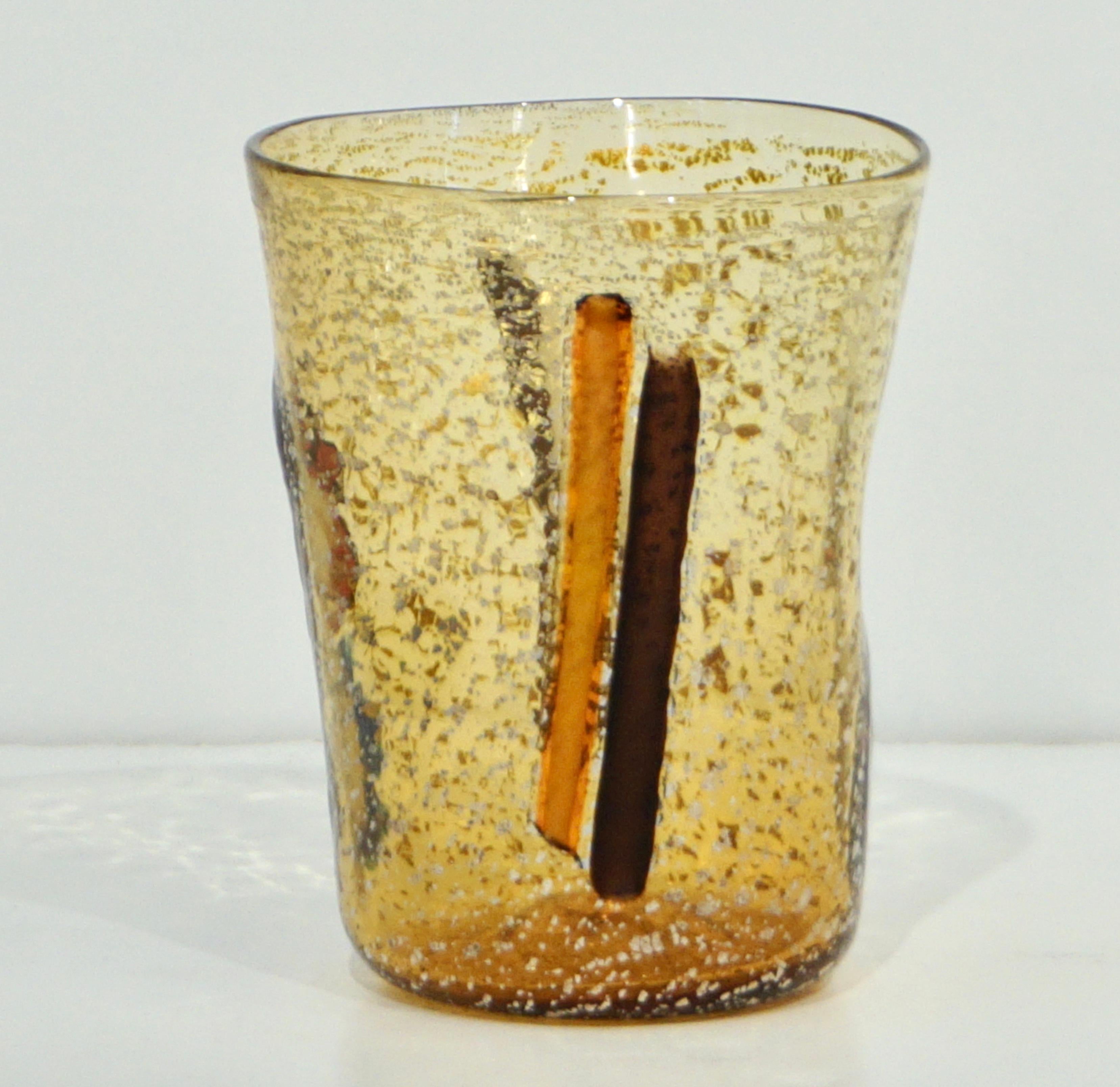Modern Italian Multicolor Blown Murano Glass Set of 6 Drinking Tumblers Cups 12