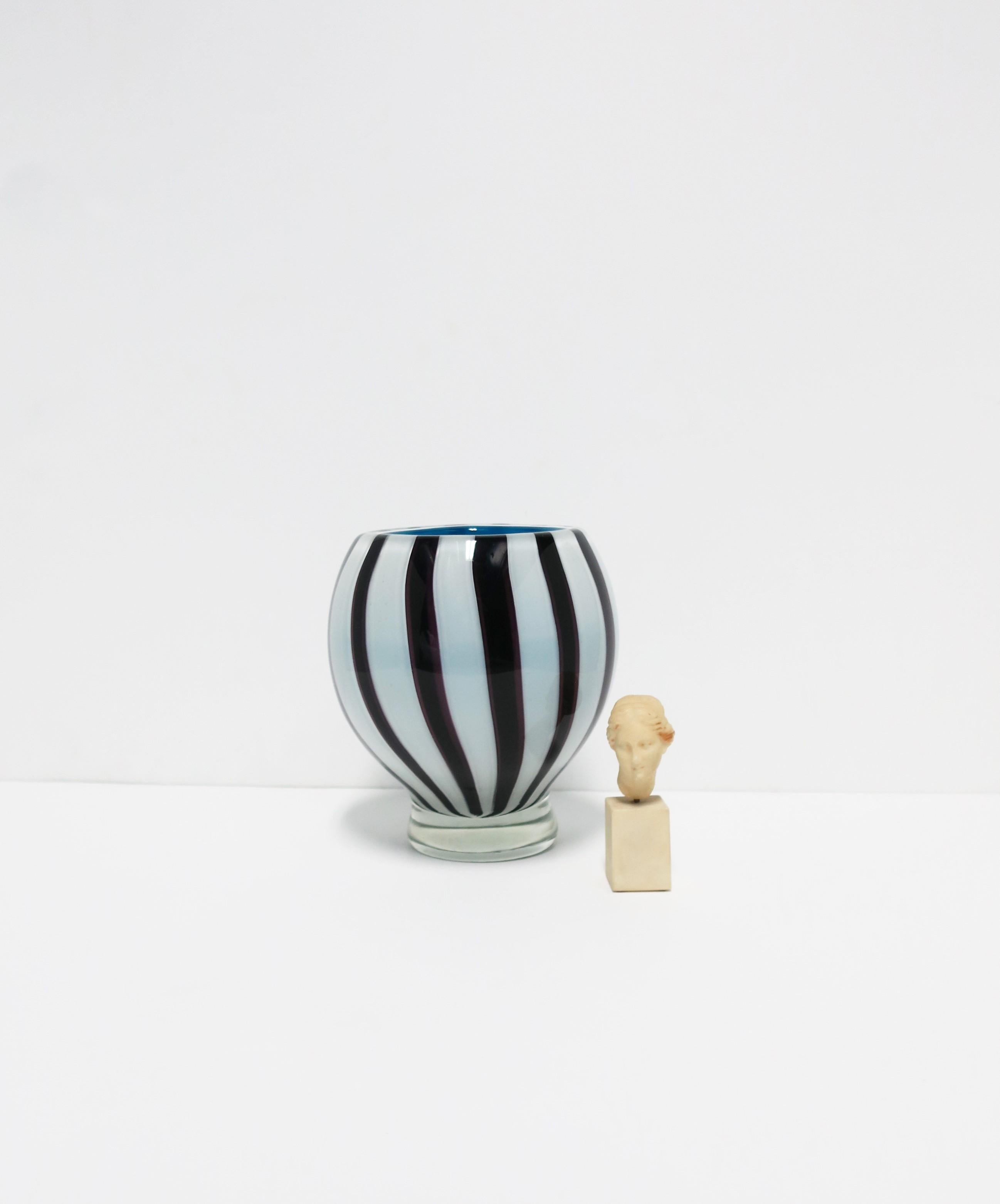 Murano Glass Black and White Modern Italian Murano Art Glass Vase For Sale