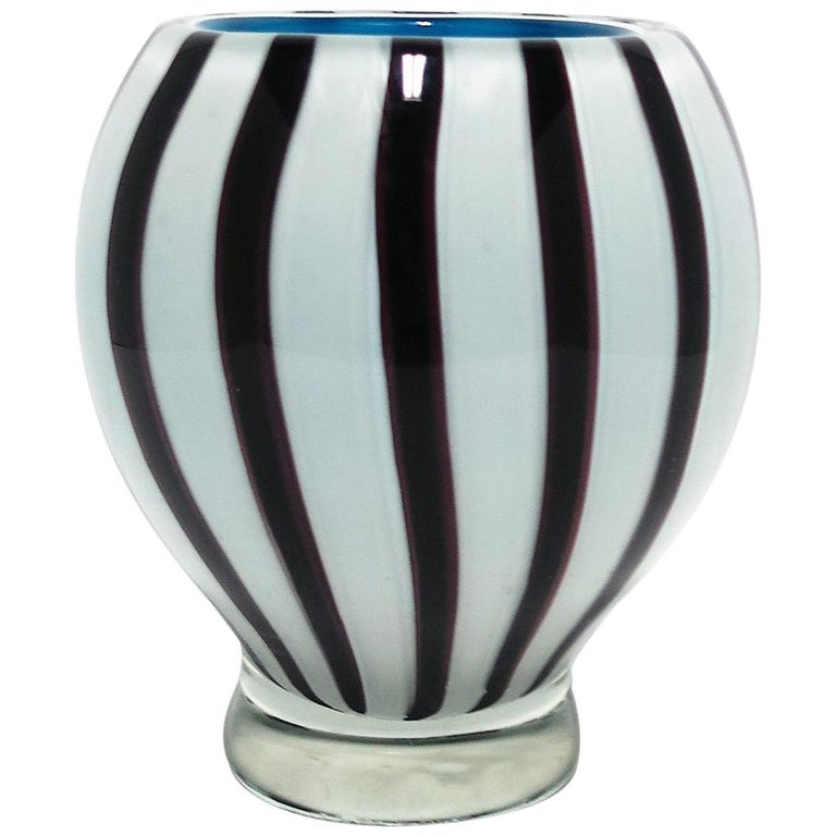 Italian Murano Art Glass Vase, Black and White Modernism, Mid-20th C, Italy