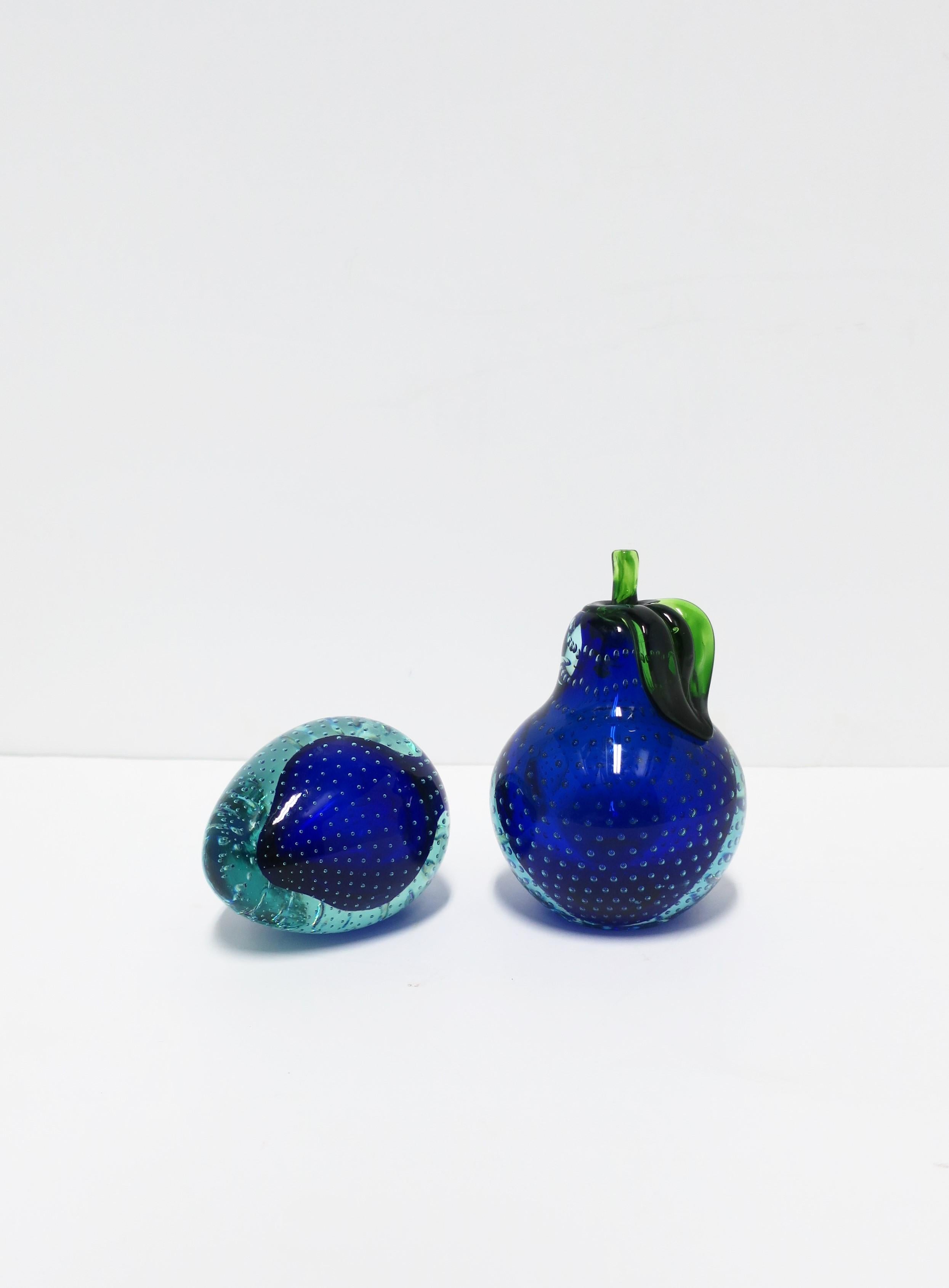 Italian Murano Blue Art Glass Pear Fruit Decorative Objects or Bookends For Sale 8