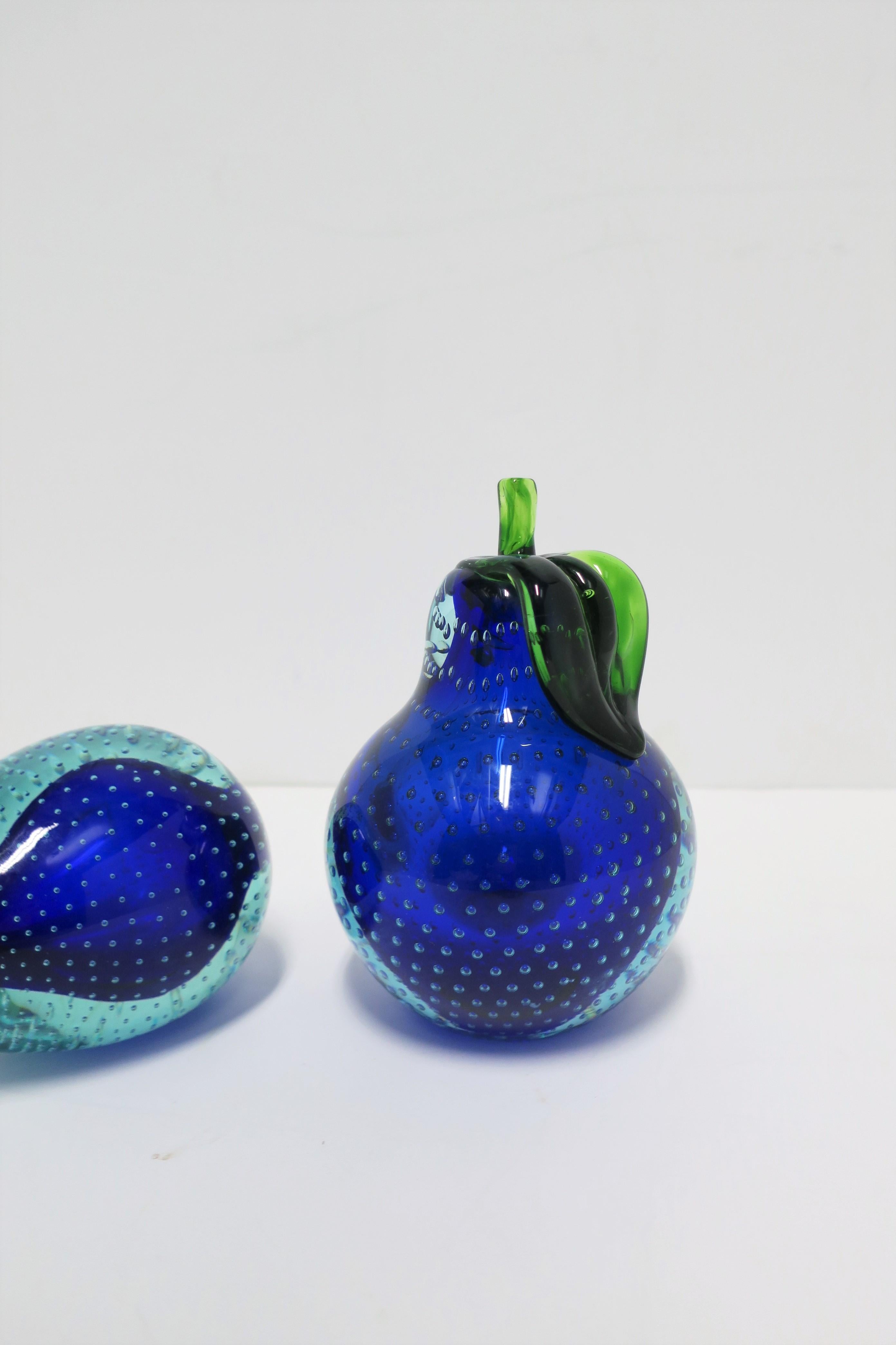 Italian Murano Blue Art Glass Pear Fruit Decorative Objects or Bookends For Sale 9
