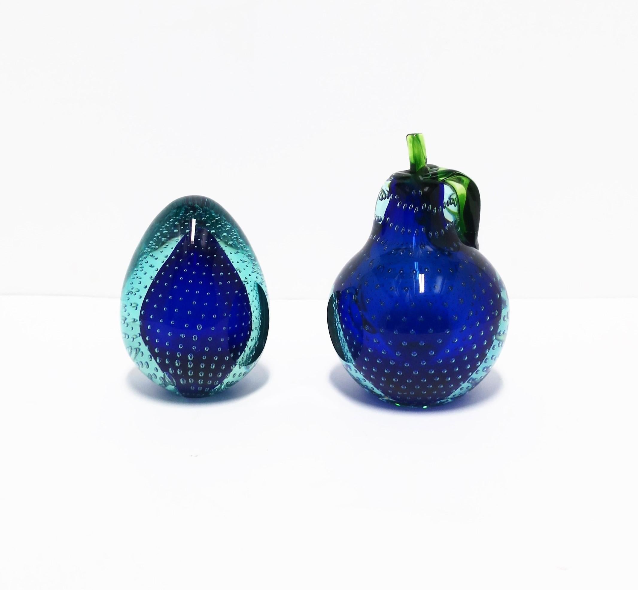 Italian Murano Blue Art Glass Pear Fruit Decorative Objects or Bookends For Sale 1