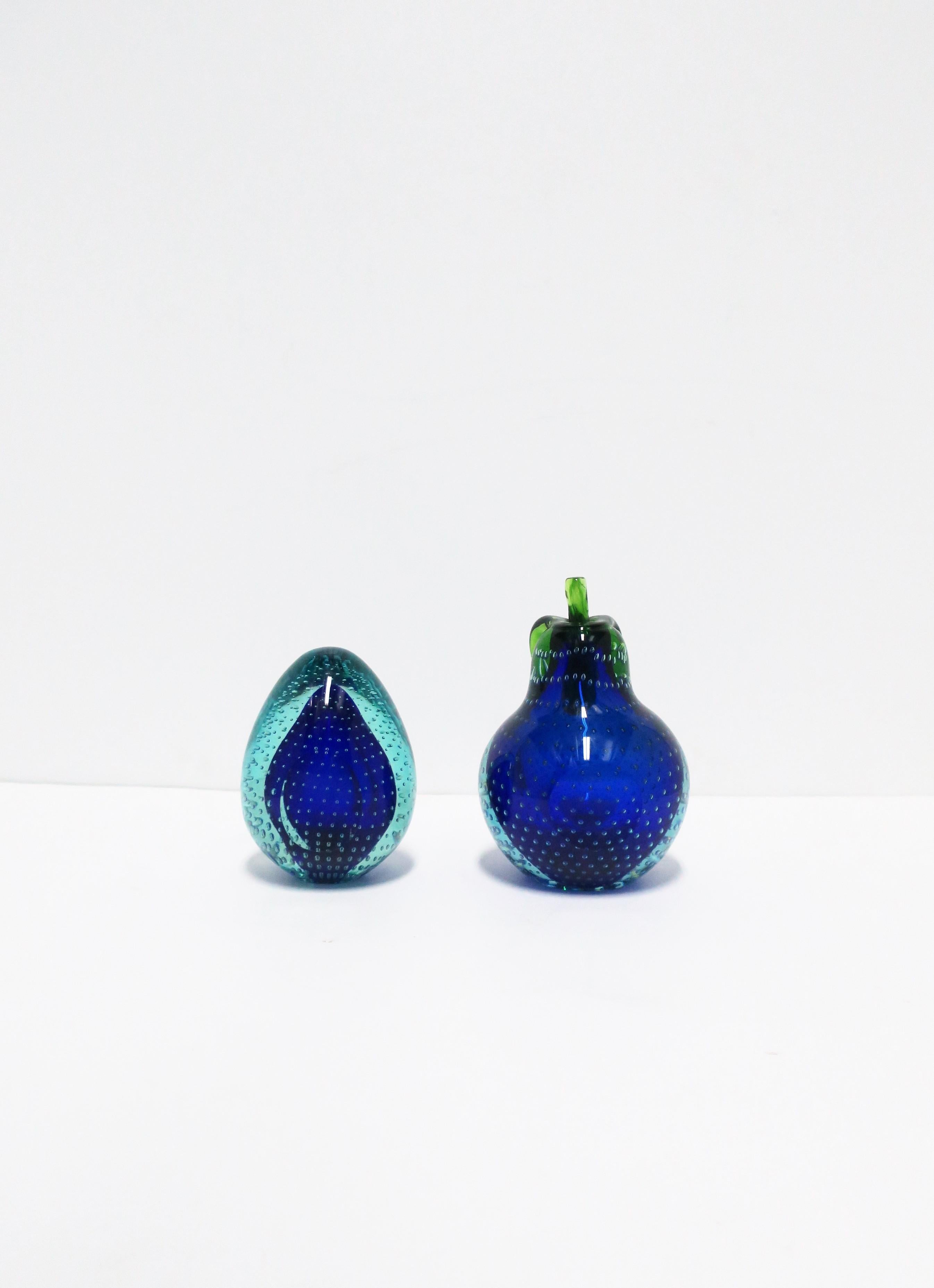 Italian Murano Blue Art Glass Pear Fruit Decorative Objects or Bookends For Sale 2