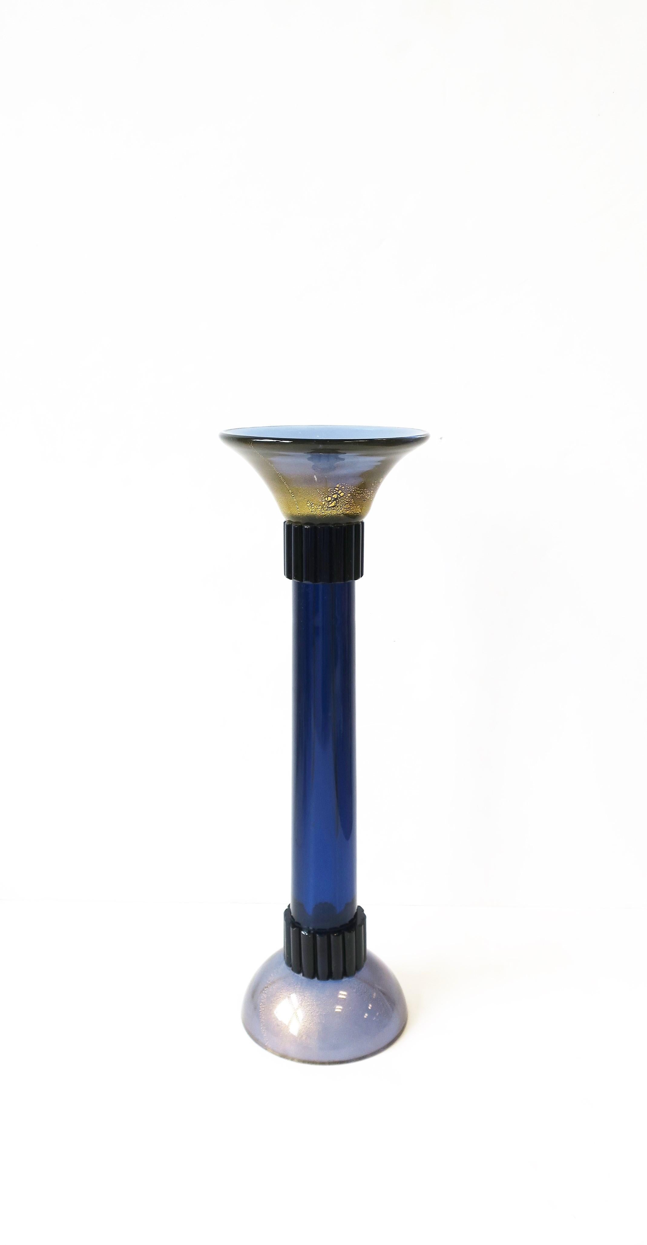 Moderner italienischer Murano-Kerzenständer-Tisch oder Boden aus blauem Torchiere-Muranoglas, groß (Italienisch) im Angebot
