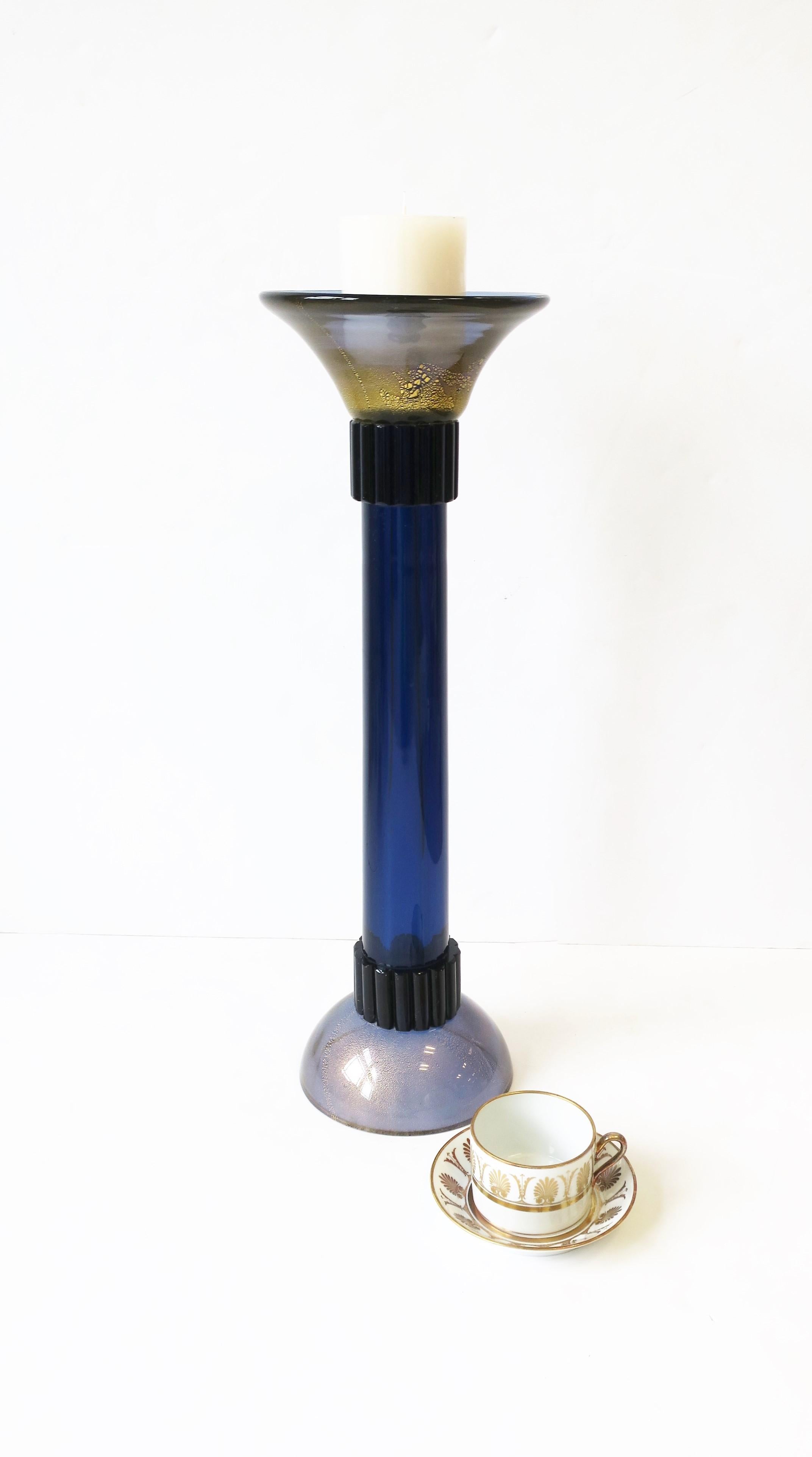 Modern Italian Murano Blue Torchiere Candlestick Holder Table or Floor, Large In Good Condition For Sale In New York, NY