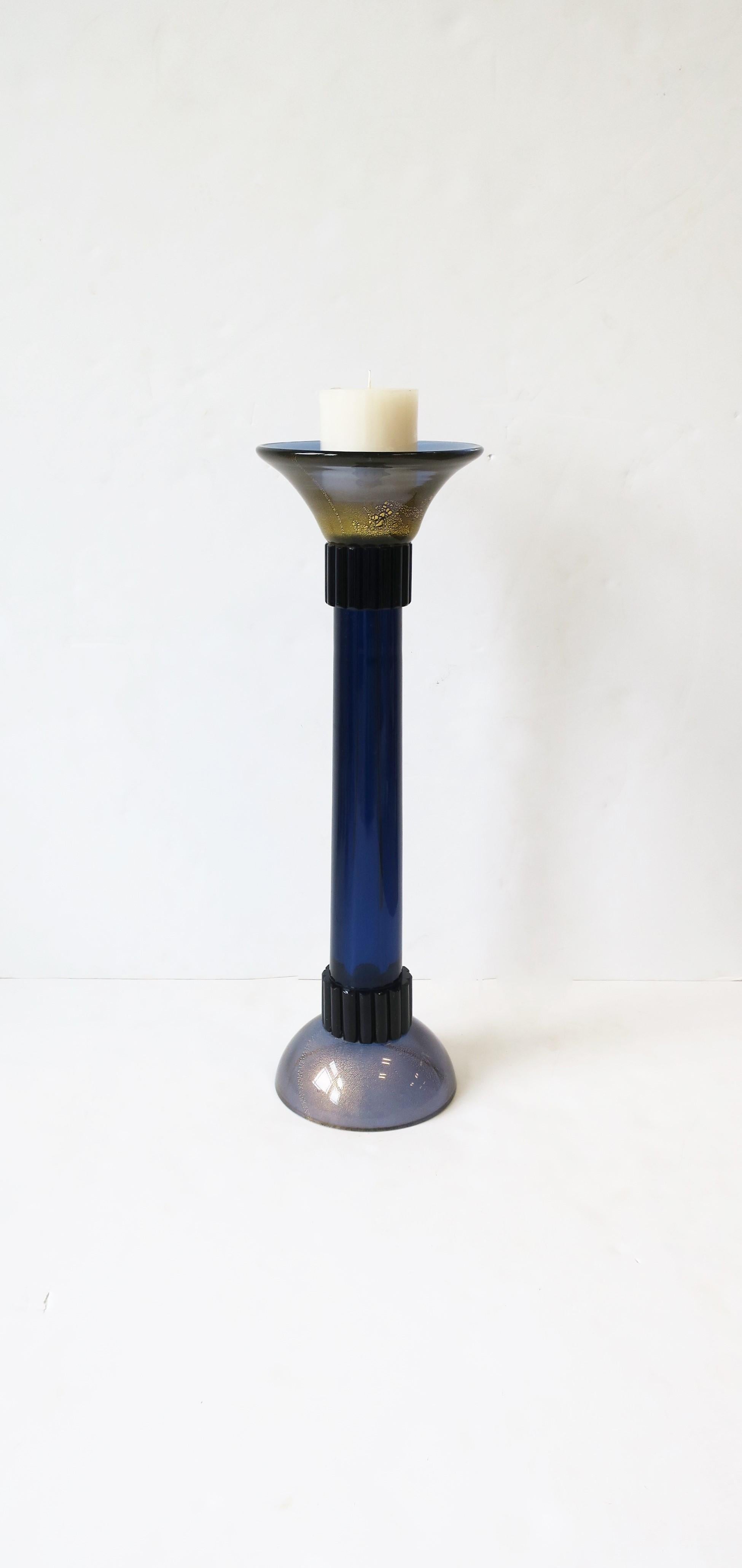 20th Century Modern Italian Murano Blue Torchiere Candlestick Holder Table or Floor, Large For Sale