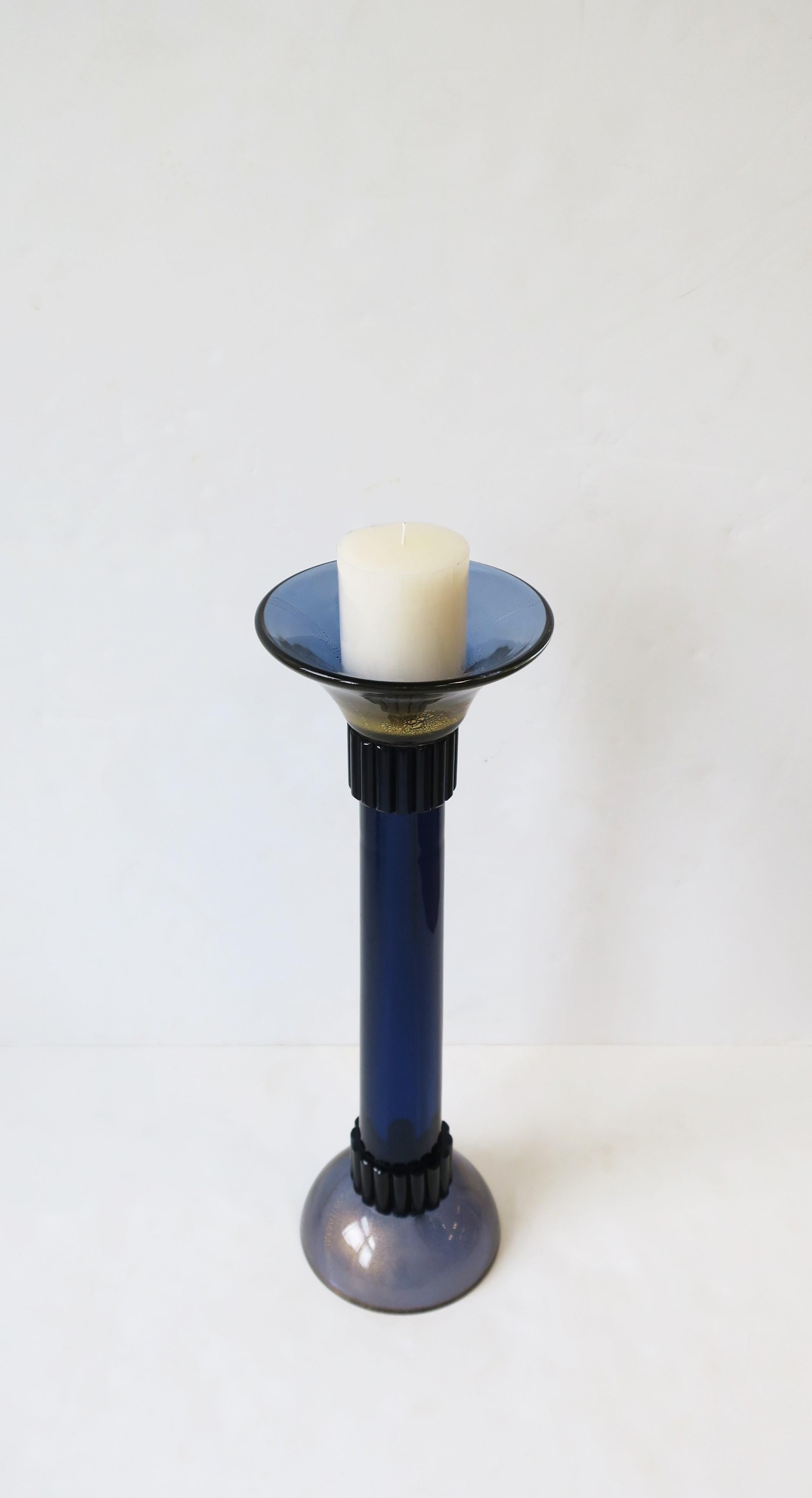 Art Glass Modern Italian Murano Blue Torchiere Candlestick Holder Table or Floor, Large For Sale