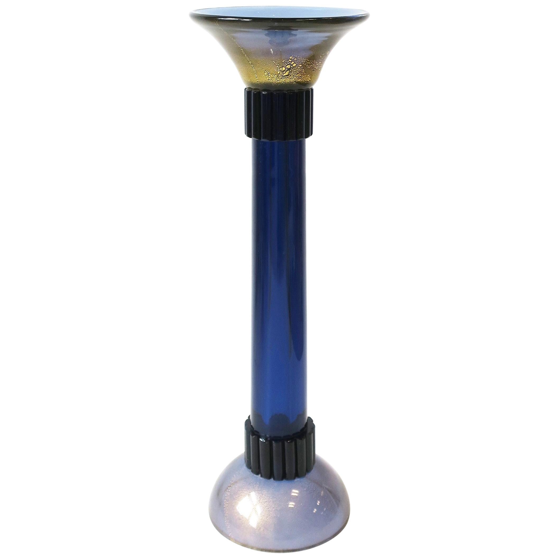 Modern Italian Murano Blue Torchiere Candlestick Holder Table or Floor, Large For Sale