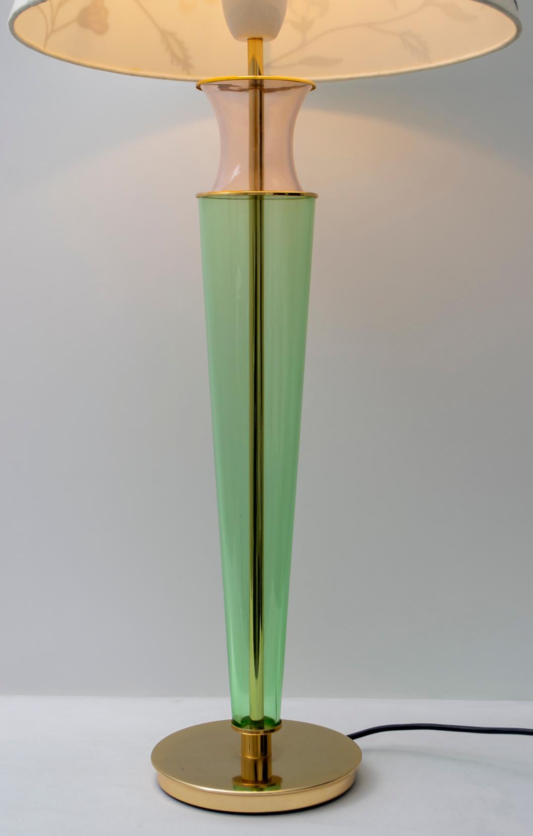 Modern Italian Murano Brass and Blown Glass Table Lamp, 1980s In Good Condition In Puglia, Puglia