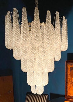 Modern Italian Murano Chandelier, 52 Glass Petals Drop, 1970s