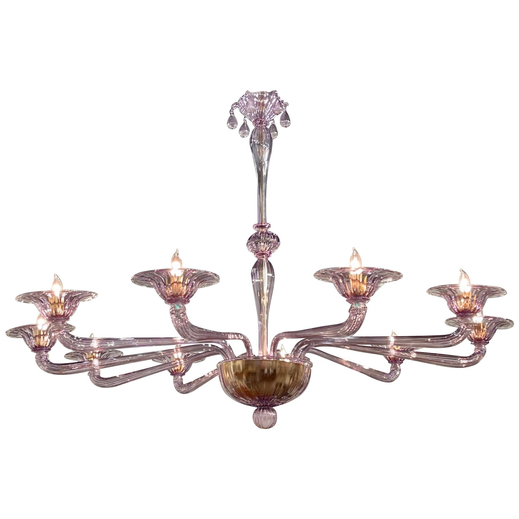 Modern Italian Murano Glass 10 Arm Chandelier in Lavender