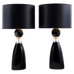 Modern Italian Murano Glass Table Lamps in Black with Gold Flecks