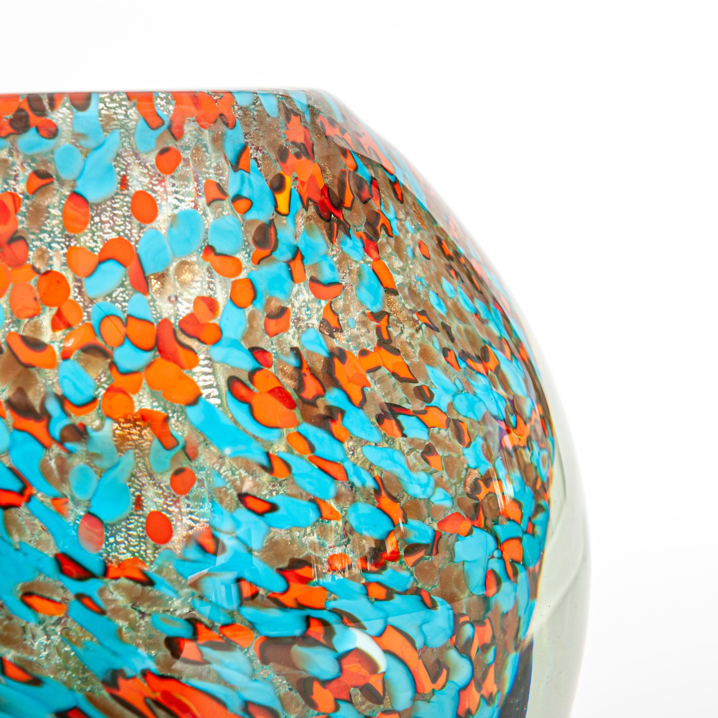 Contemporary Modern Italian Murano Glass Vase Turquois, Orange Colored by Alex Signoretti