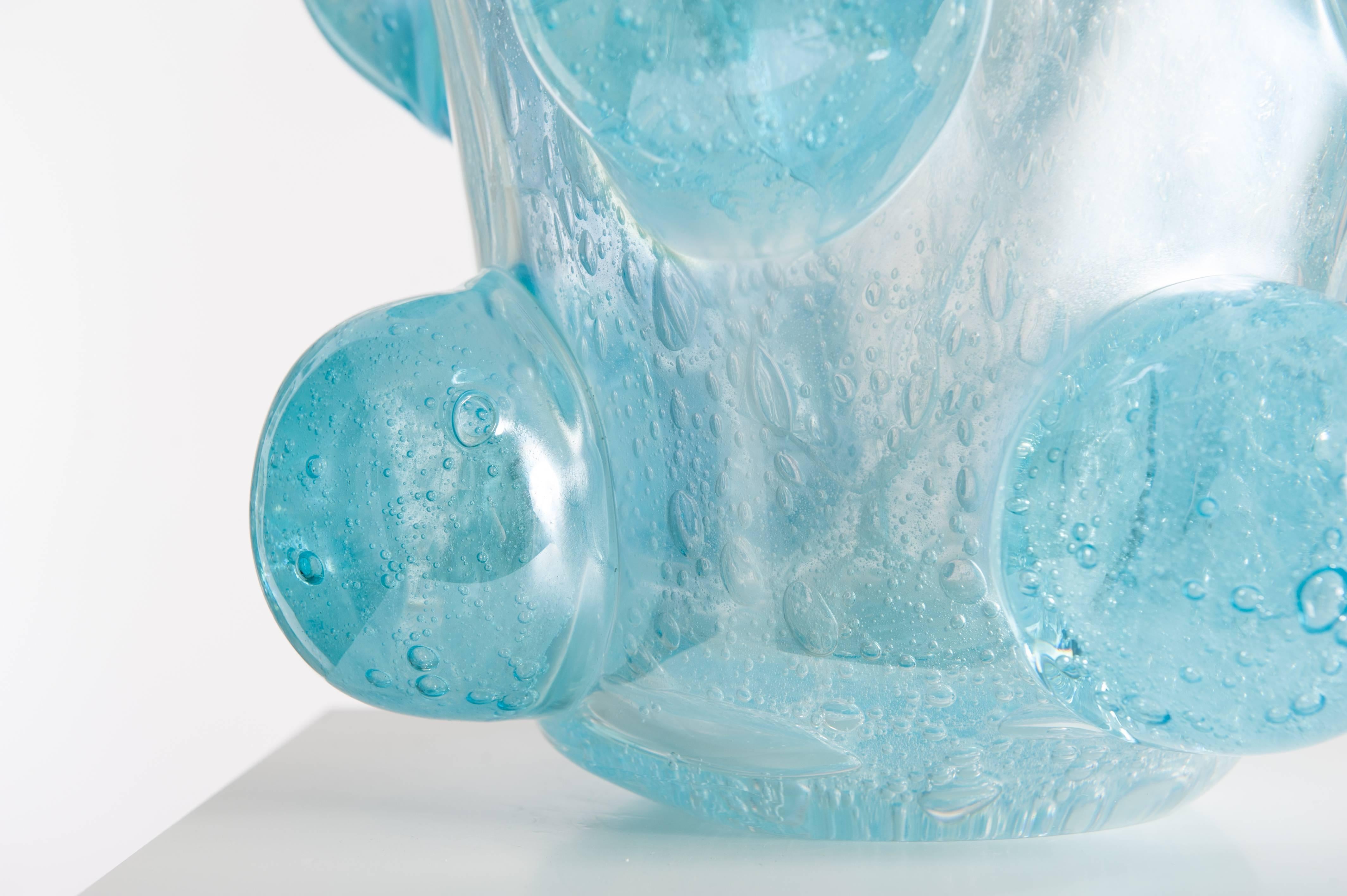 Modern Italian Murano Glass Vase Turquoise Colored with Surreal Impressional 1